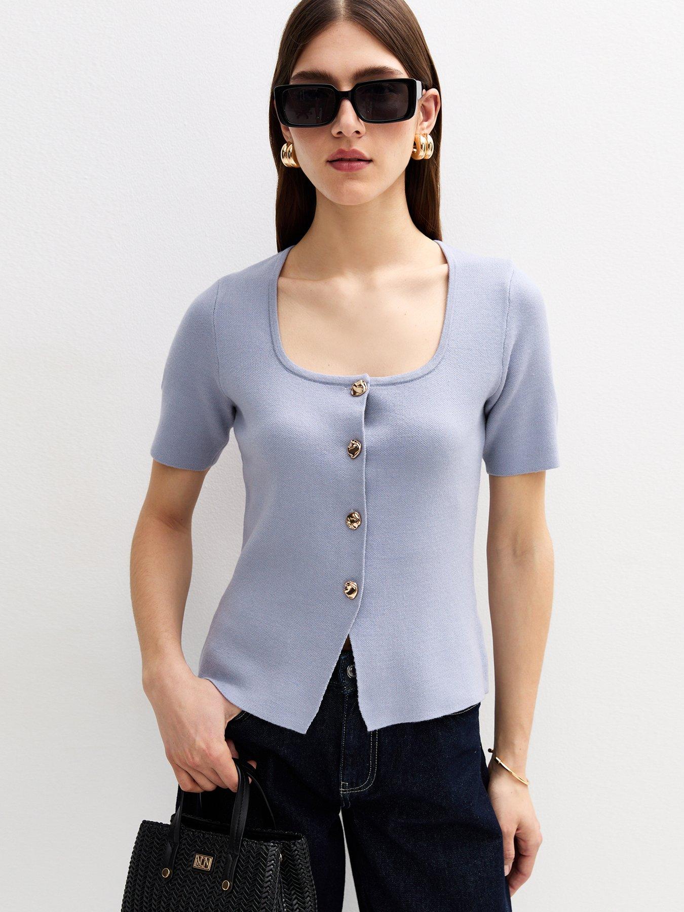  image of new-look-mid-blue-compact-square-cardi