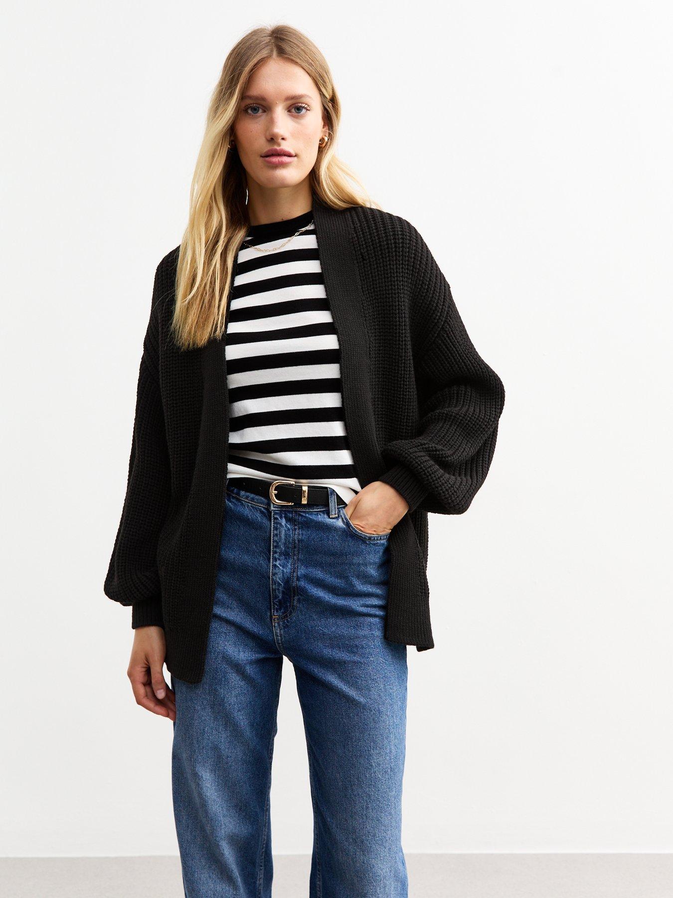 new-look-black-chunky-knit-balloon-sleeve-cardigan