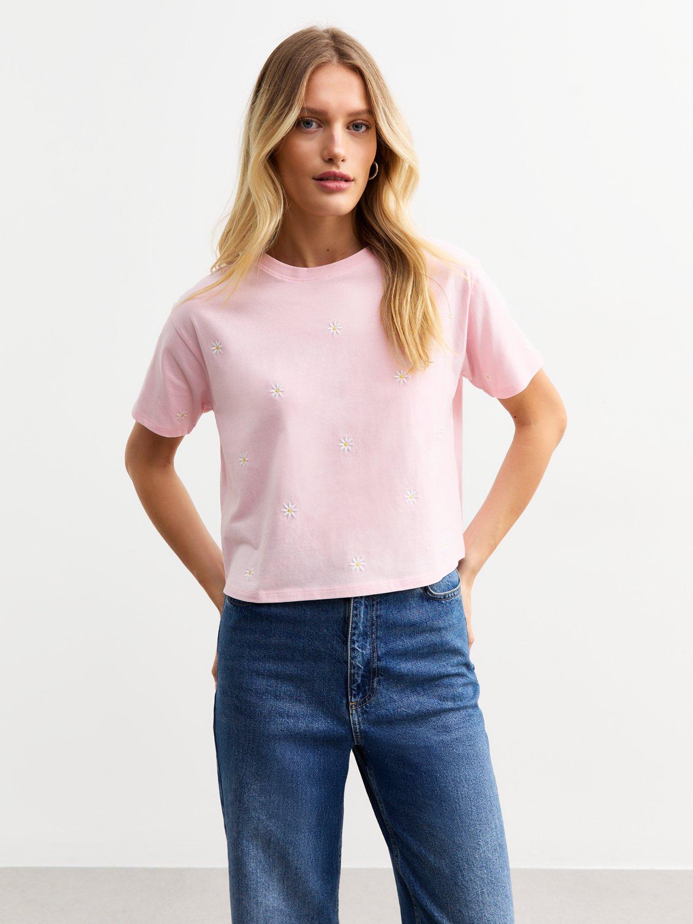 undefined Short Sleeve Boxy Fit T-Shirt - Pink