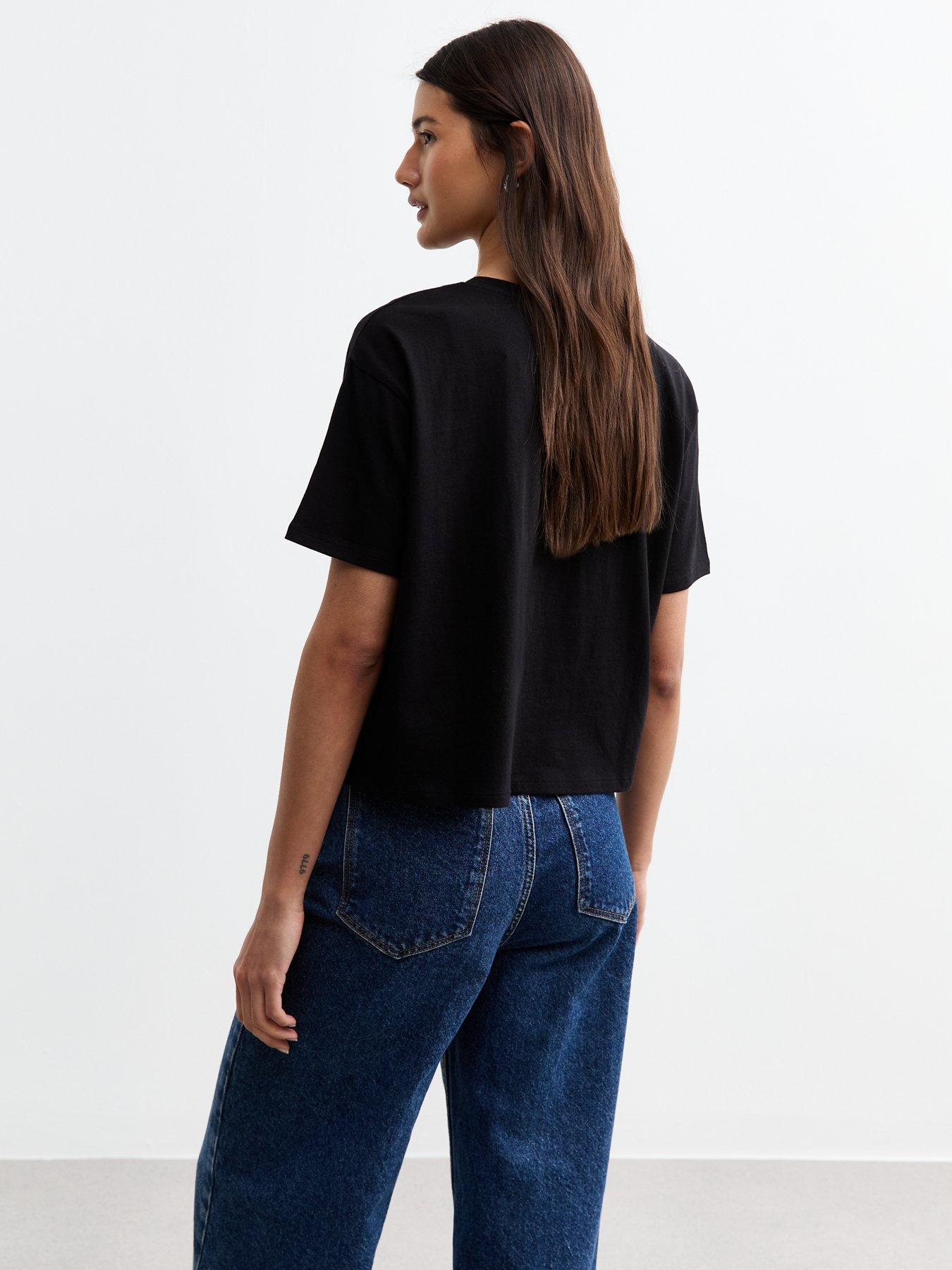 stillFront image of new-look-black-daisy-embroidered-relaxed-t-shirt