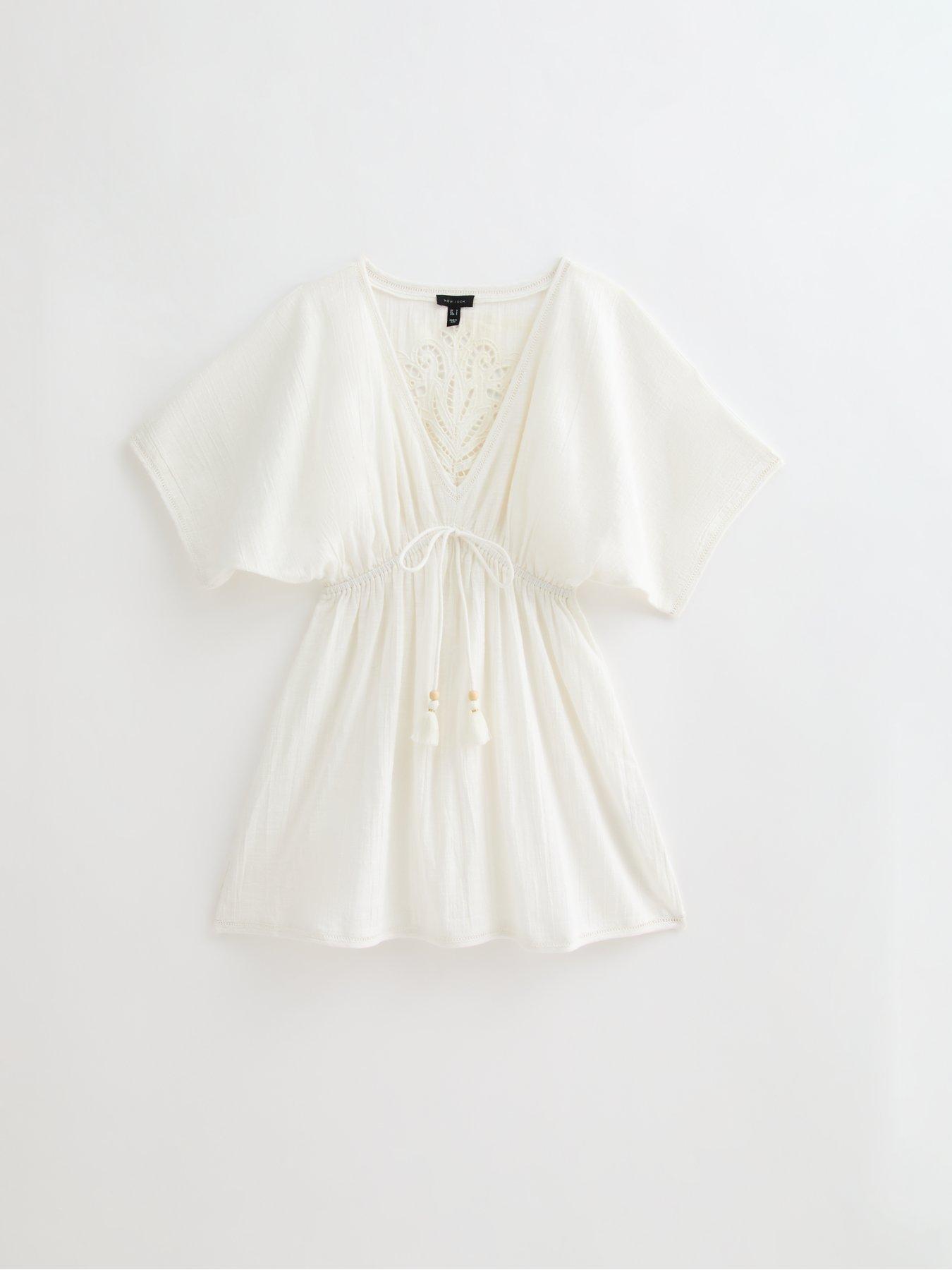  image of new-look-white-cutwork-drawstring-waist-kaftan