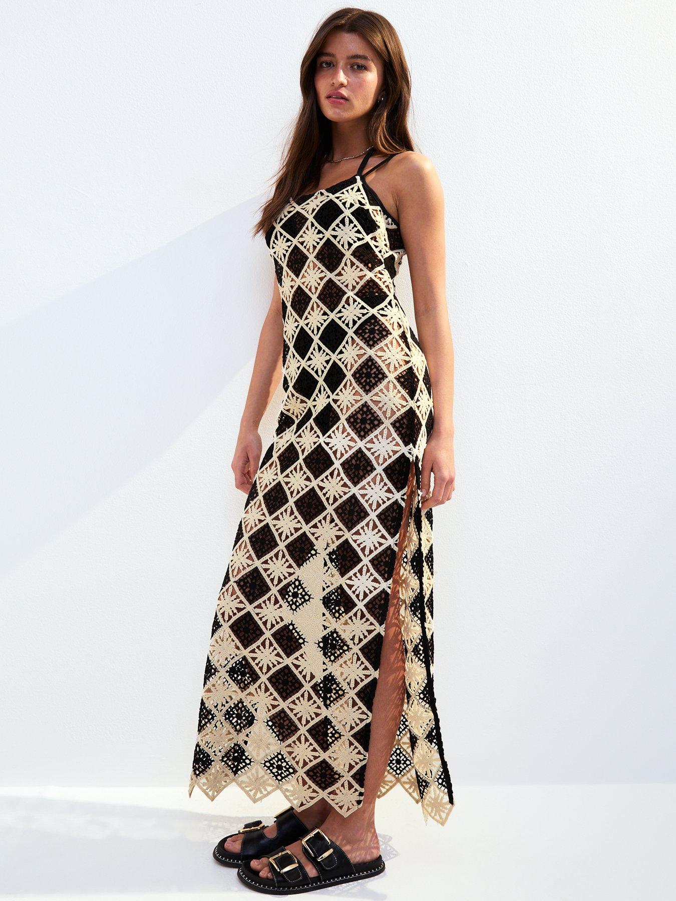 undefined Black Crochet Square Neck Maxi Beach Dress