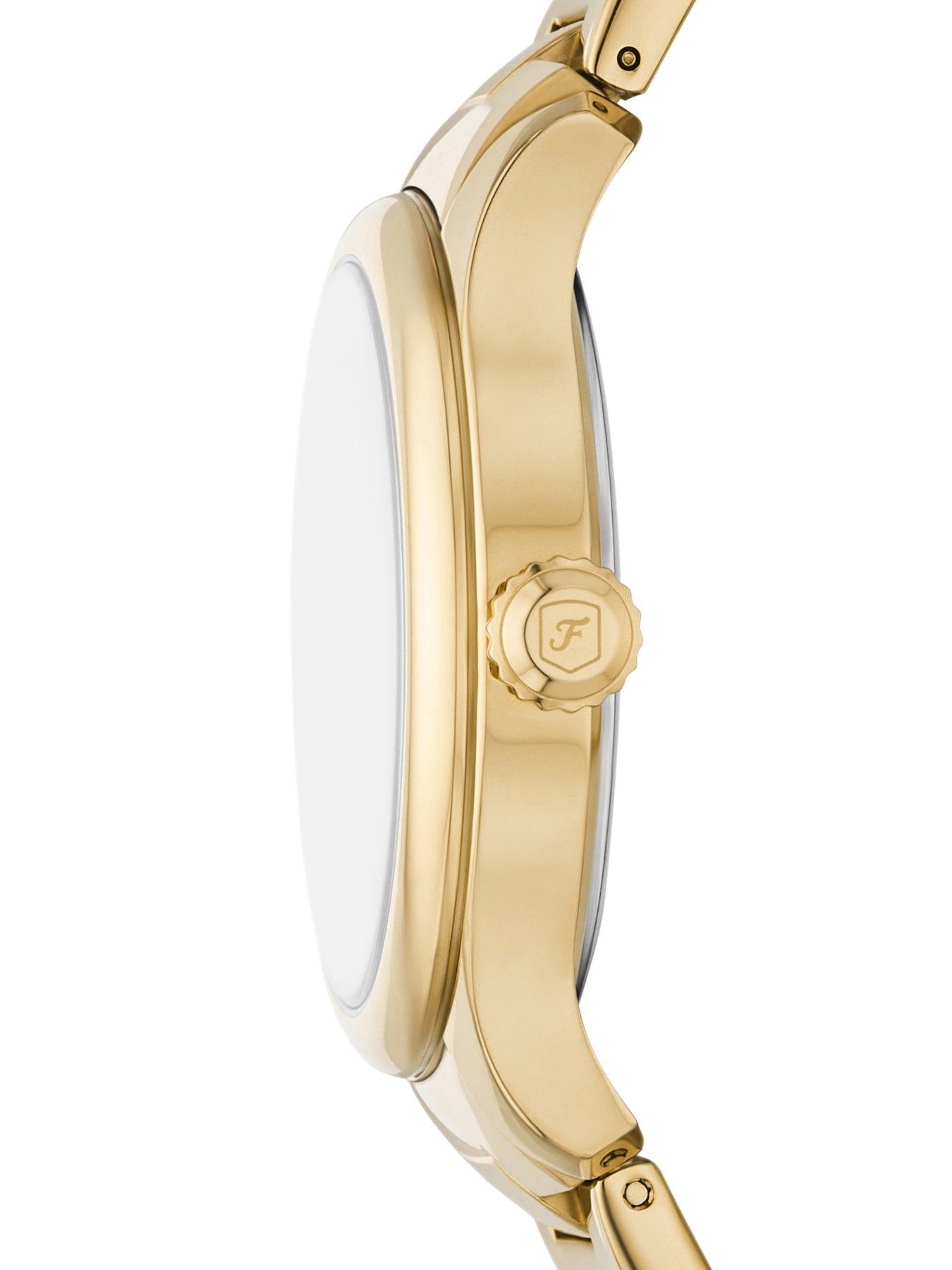  image of fossil-womens-gilmore-3-hand-date-gold-tone-stainless-steel-watch-es5395