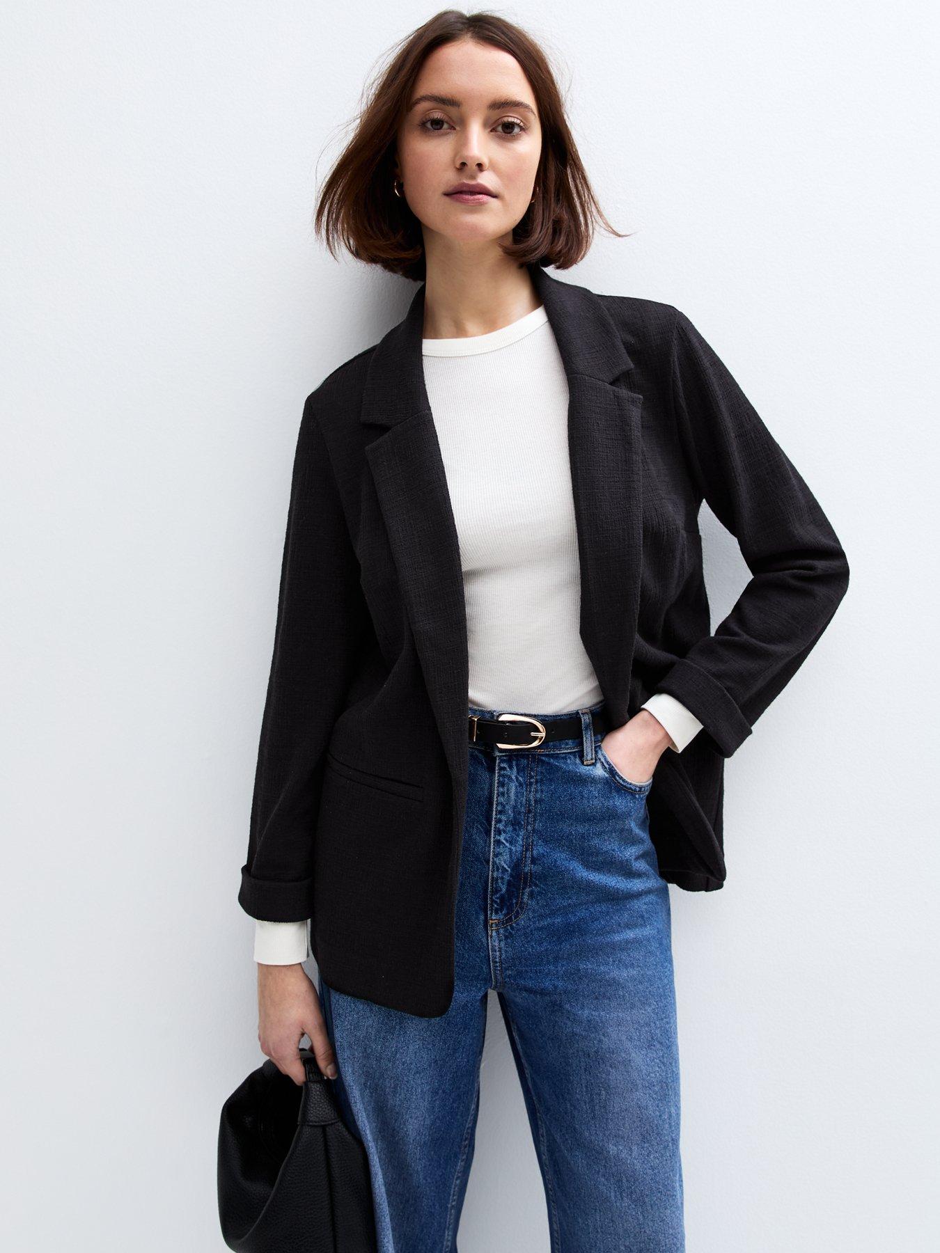 undefined Black Textured Jersey Blazer