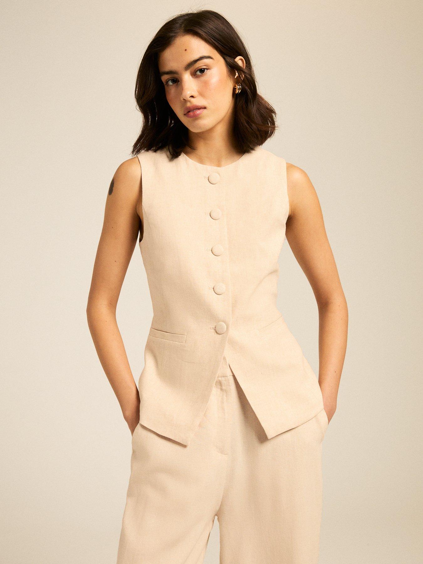 New Look Cream Crew Neck Linen Blend Waistcoat - Beige