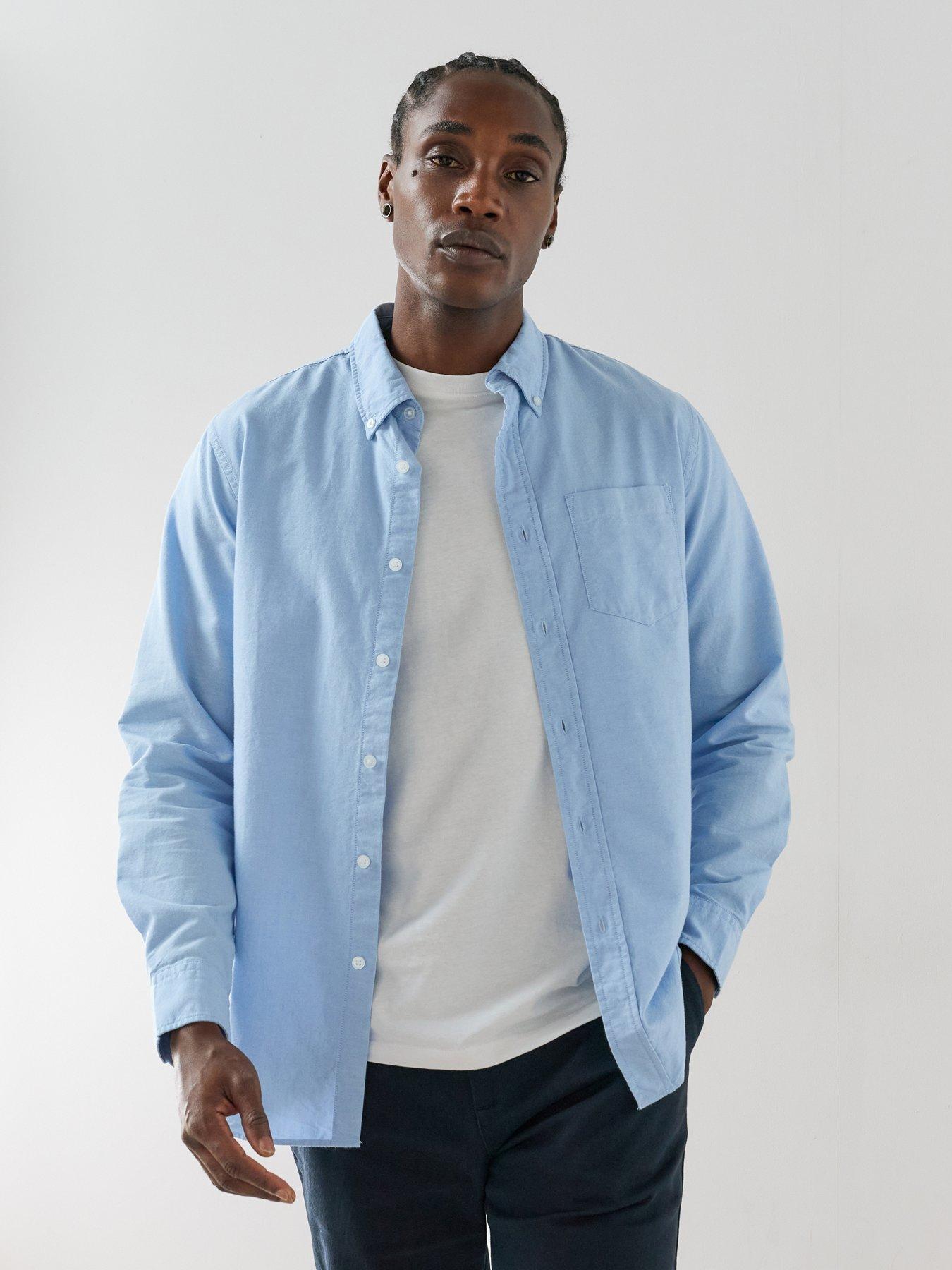 The Very Collection Pure Cotton Long Sleeve Button Down Oxford Shirt - Light Blue