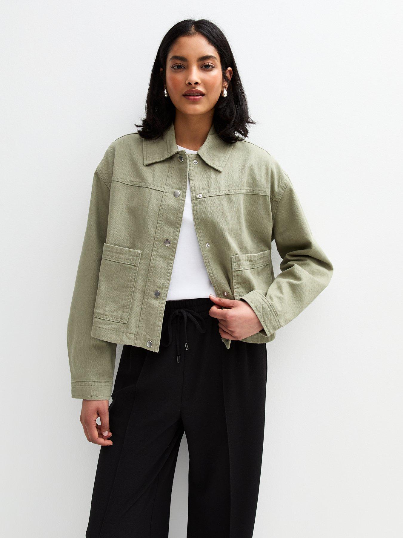  image of new-look-olive-cotton-button-up-twill-shacket