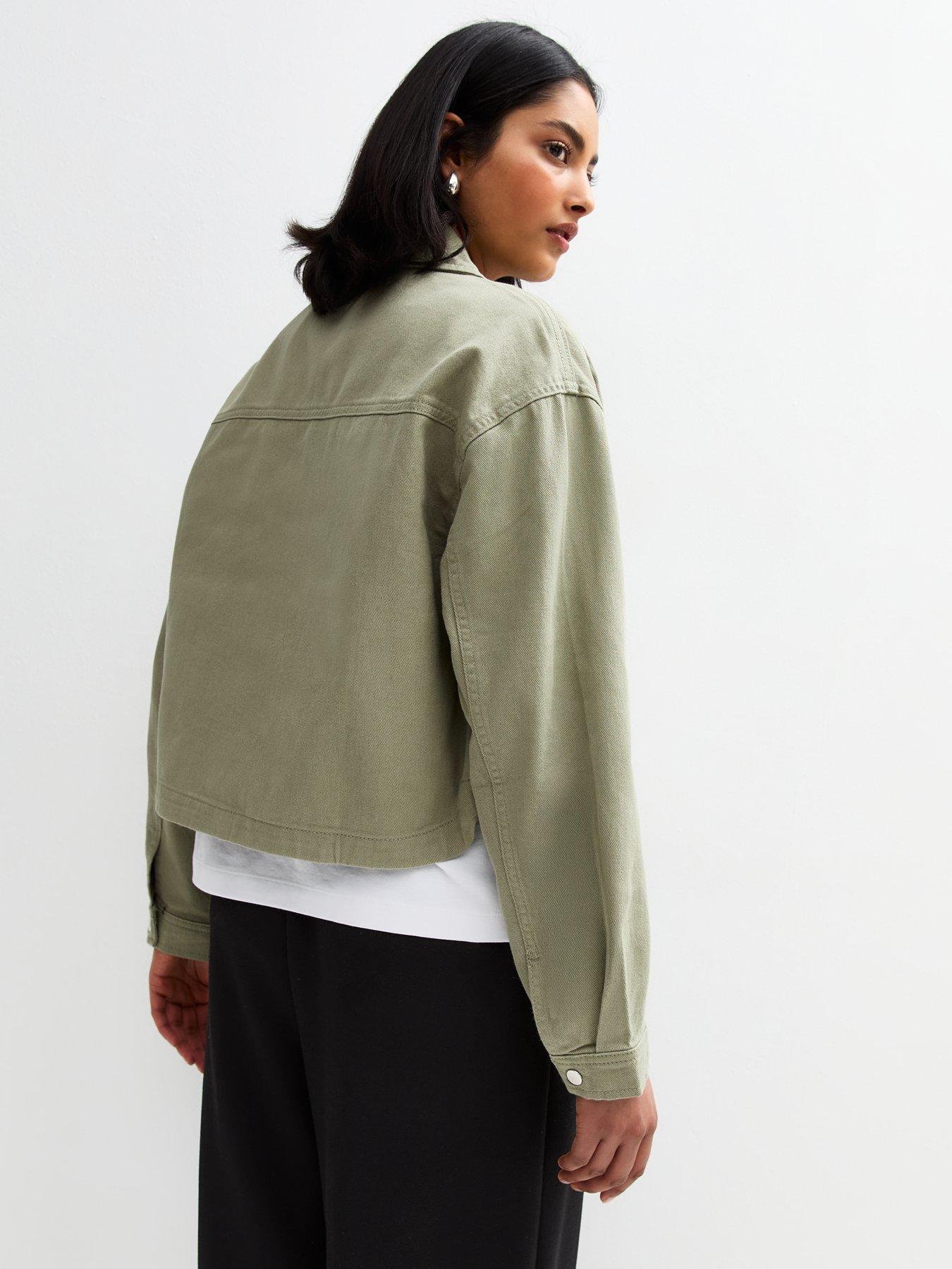  image of new-look-olive-cotton-button-up-twill-shacket
