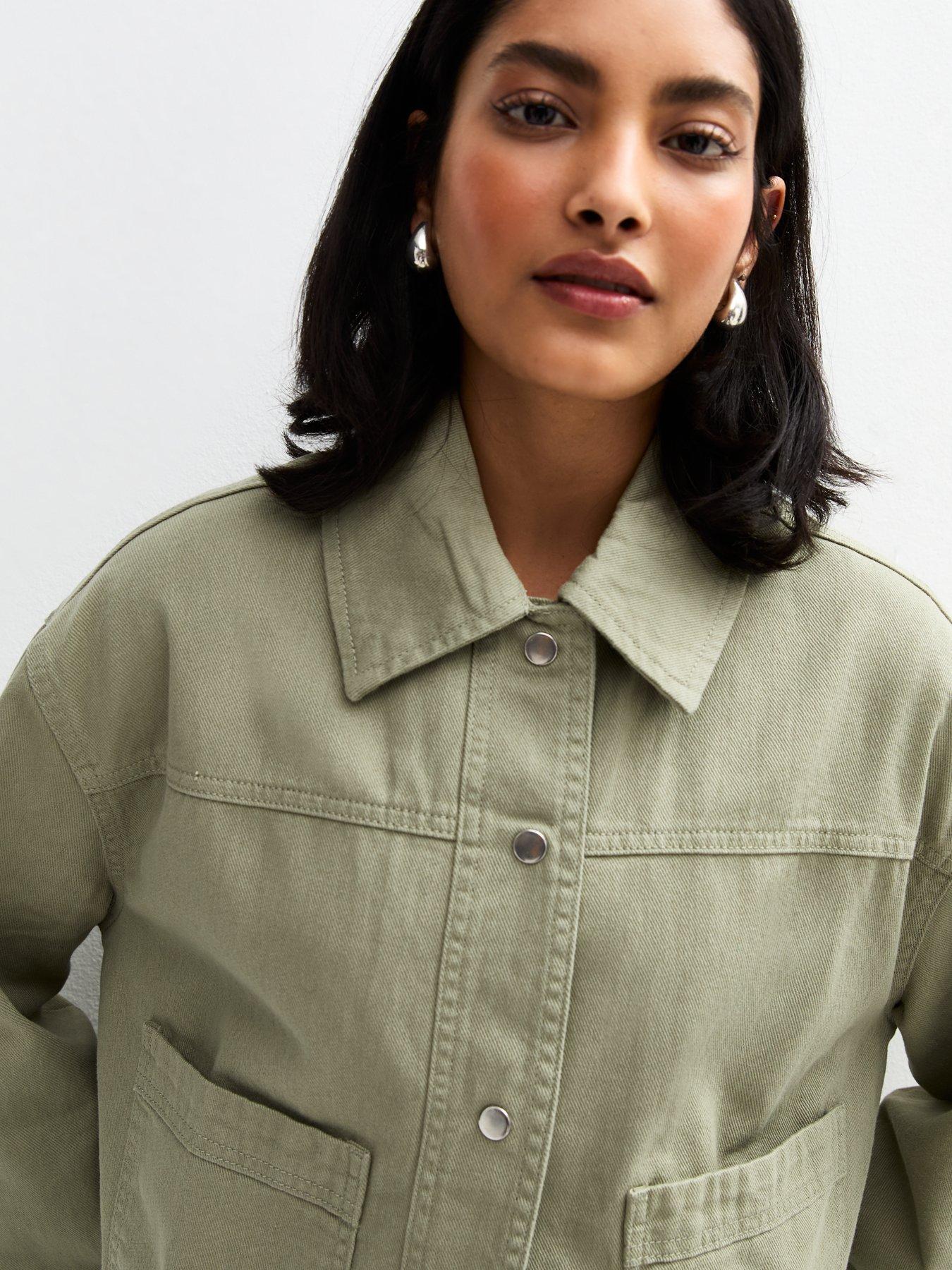  image of new-look-olive-cotton-button-up-twill-shacket
