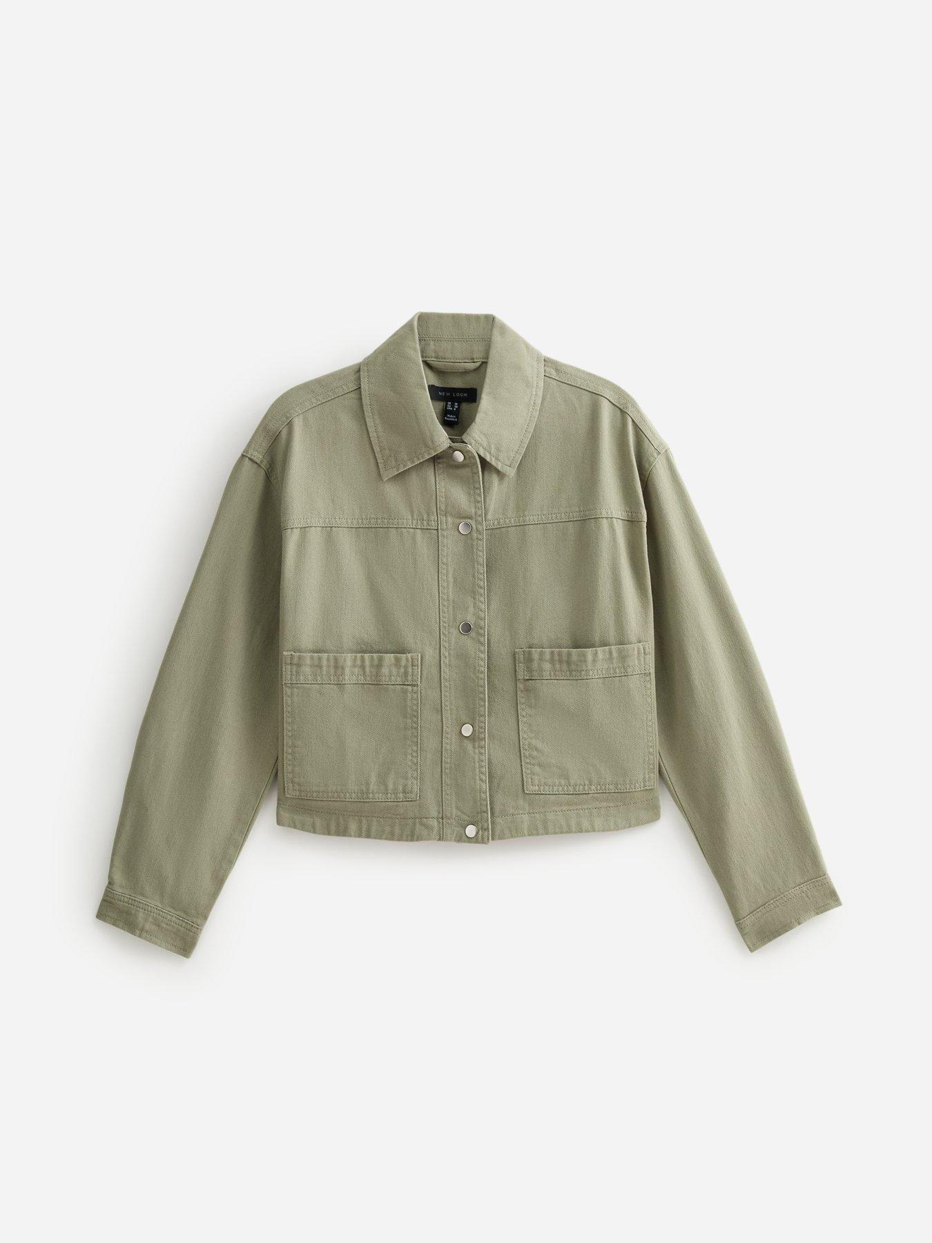  image of new-look-olive-cotton-button-up-twill-shacket