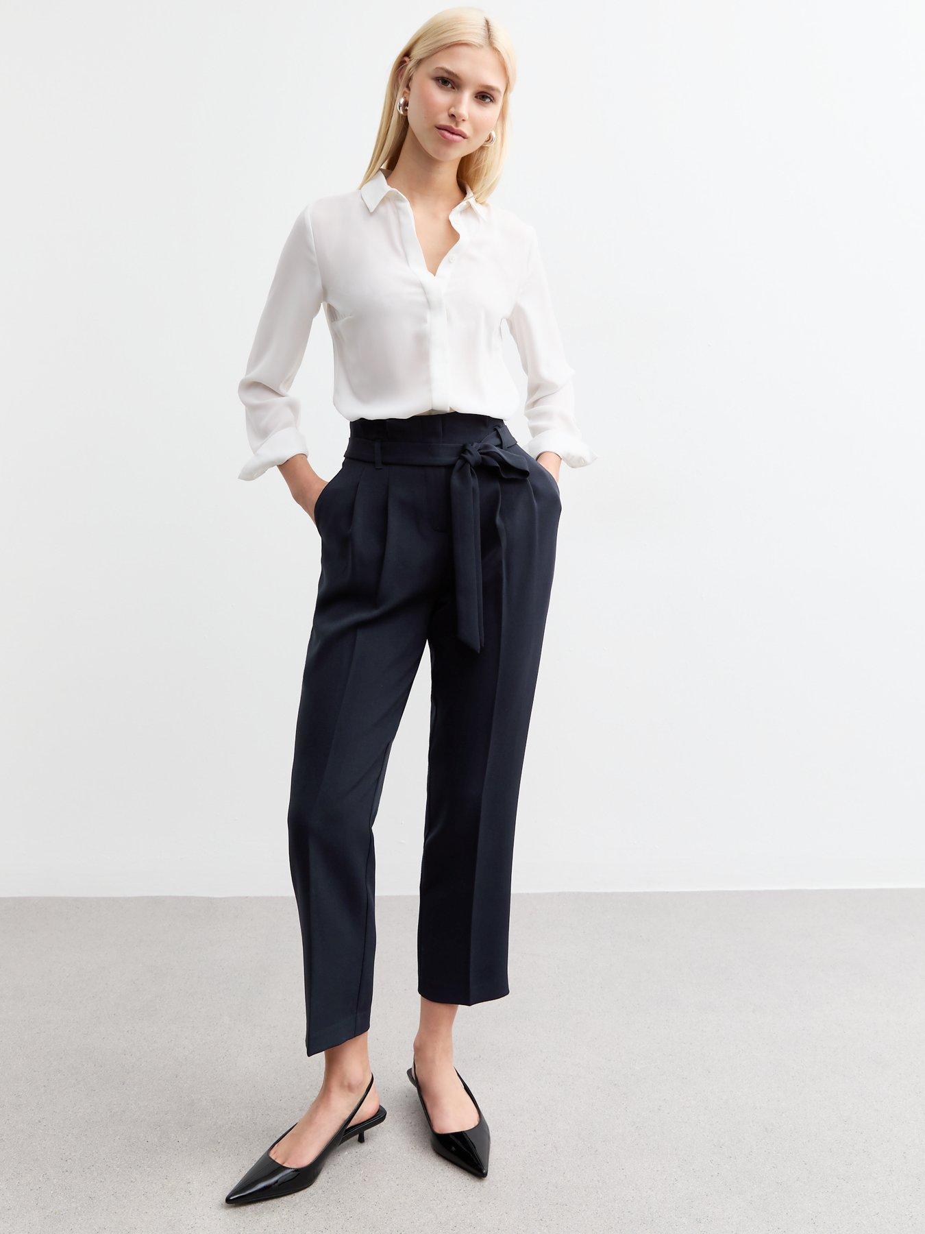 undefined Navy Paperbag Trousers