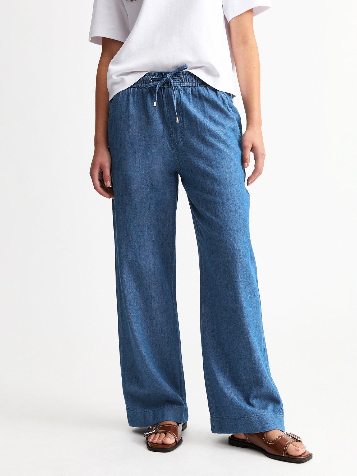  image of new-look-drawstring-waist-denim-trousers-blue