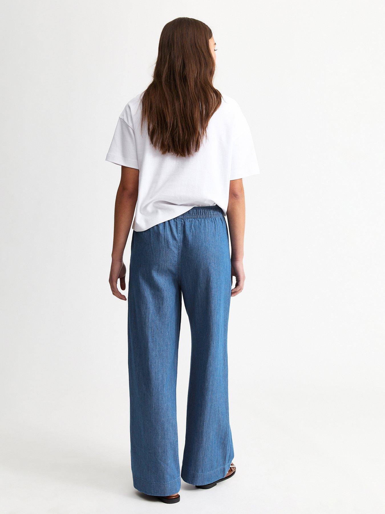  image of new-look-drawstring-waist-denim-trousers-blue