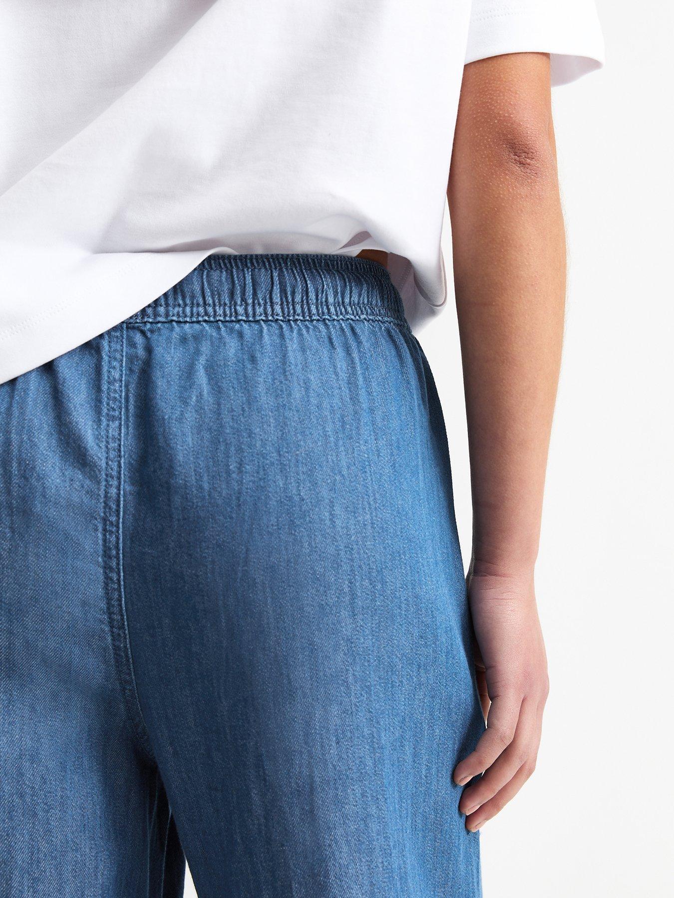 image of new-look-drawstring-waist-denim-trousers-blue