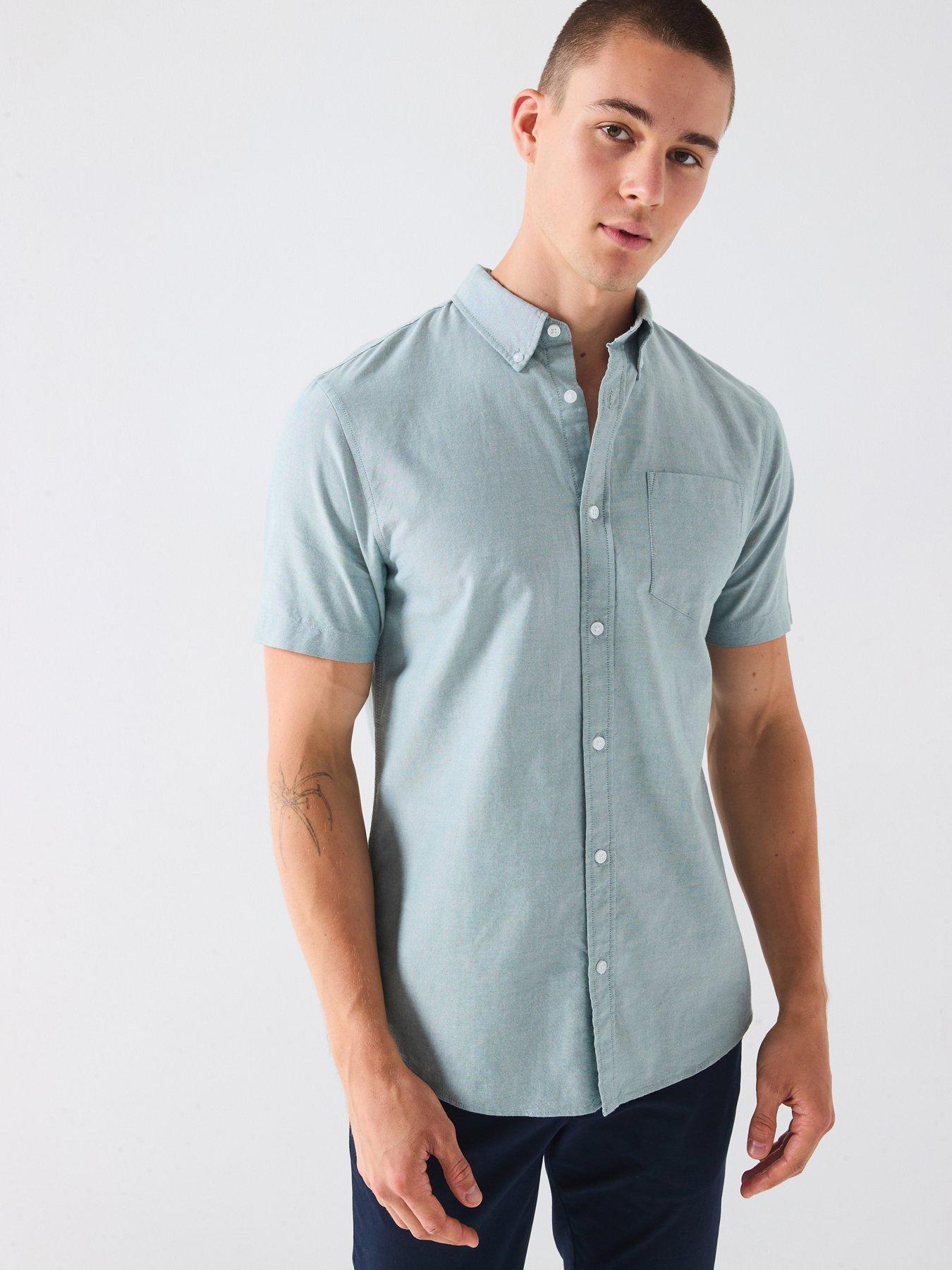 Very Man Short Sleeve Button Down Oxford Shirt- Green