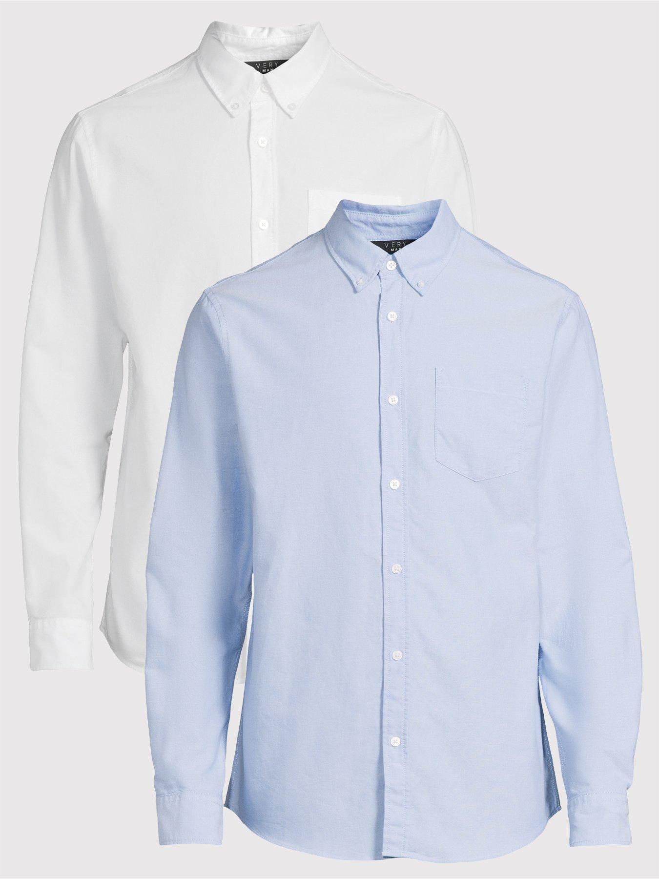 undefined 2 Pack Long Sleeve Oxford Shirt - Light Blue/White