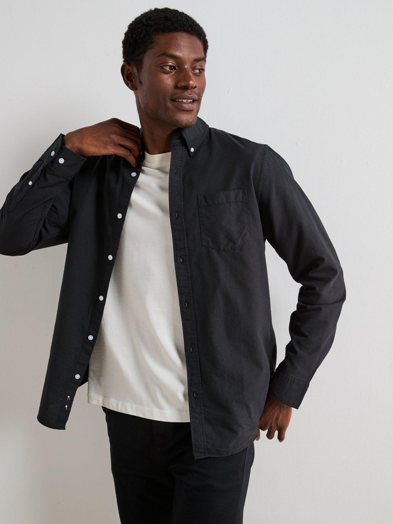 Image 1 of 6 of The Very Collection Long Sleeve Button Down Oxford Shirt - Black