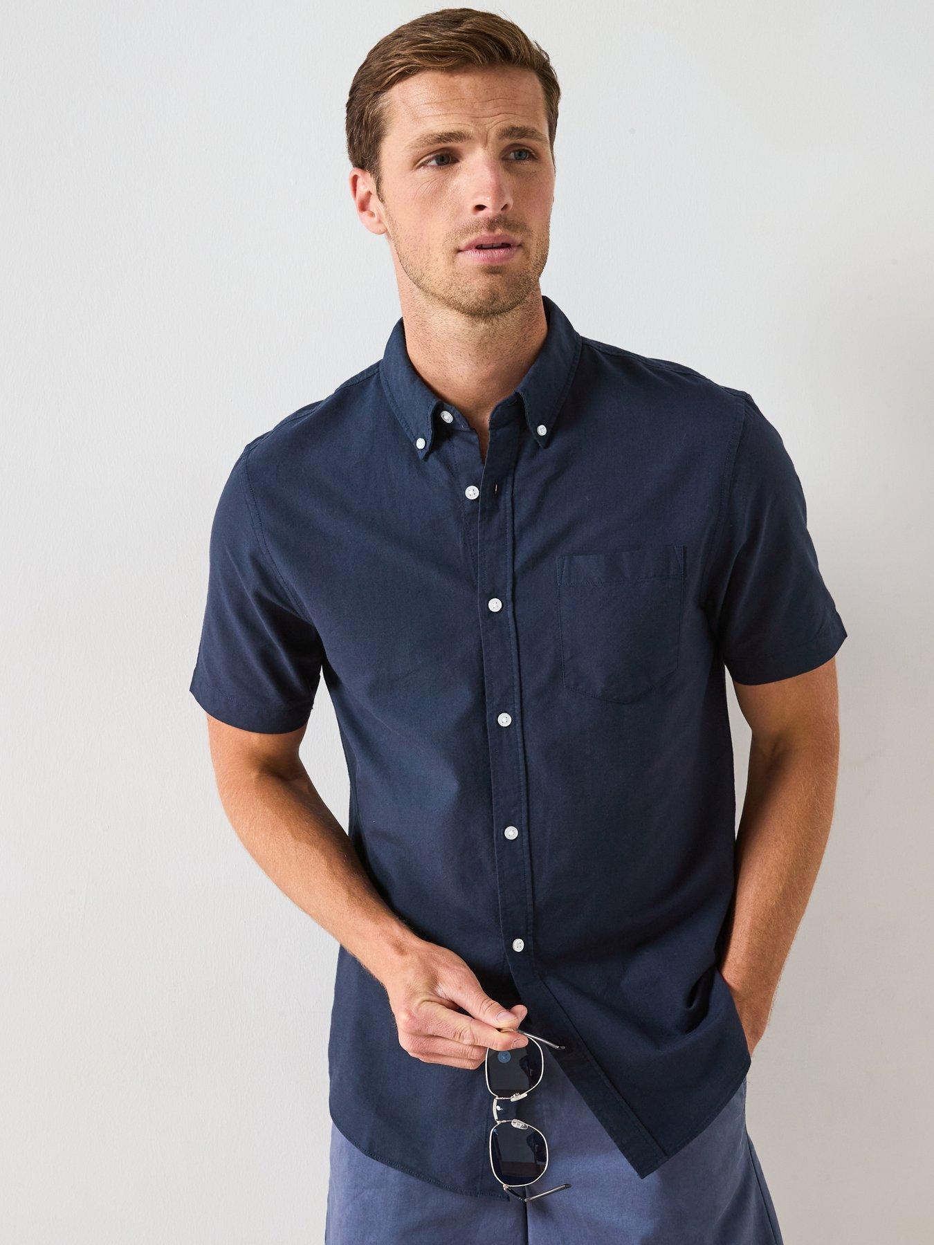 the-very-collection-pure-cotton-short-sleeve-button-down-oxford-shirt-navy