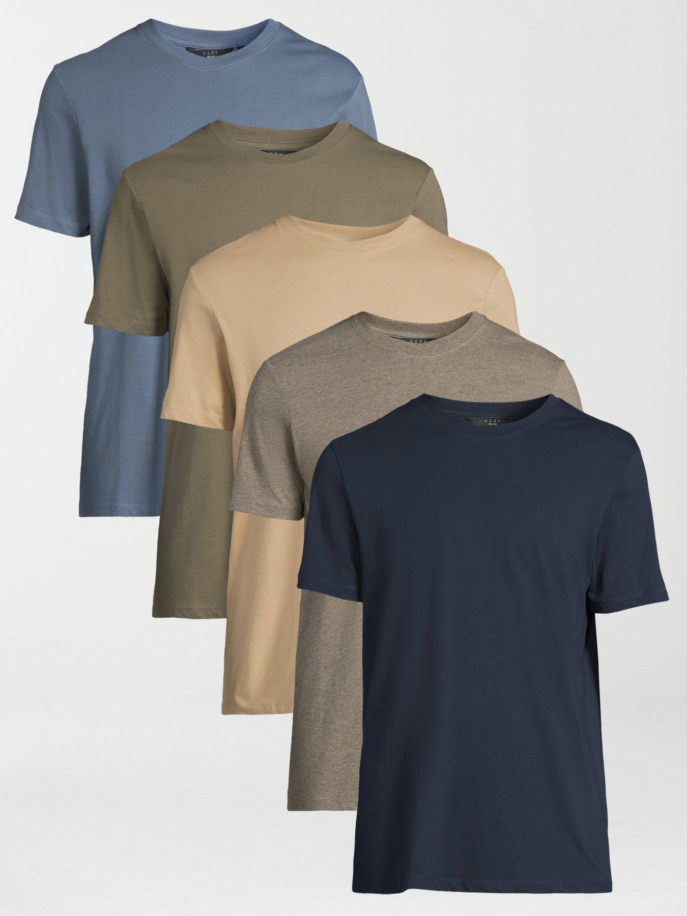 undefined 5 Pack Crew Neck T-Shirt - Beige/Beige Marl/Khaki/Blue/Navy