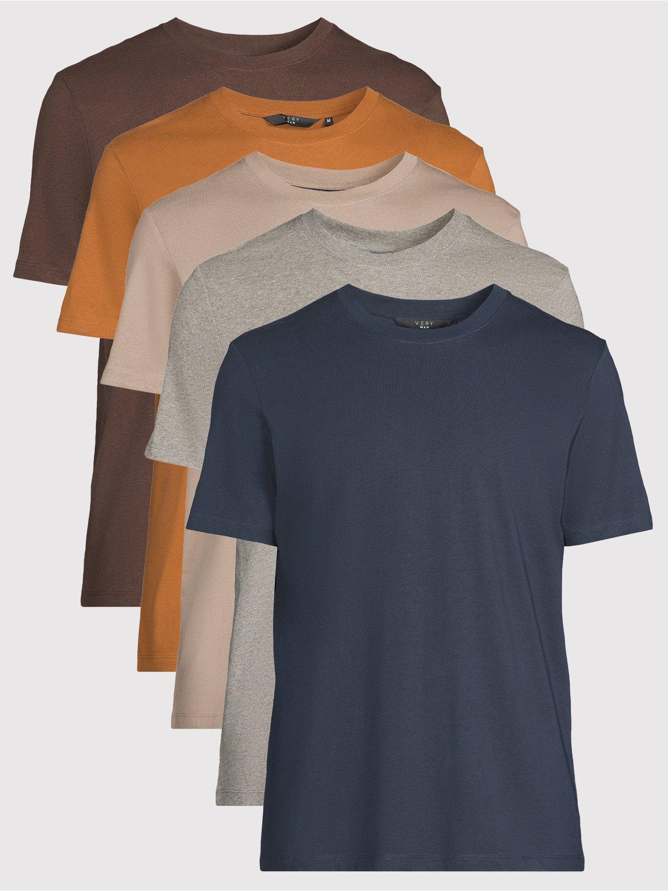 The Very Collection 5 Pack Crew Neck T-Shirt - Navy/Brown Marl/Tan/Mushroom/Beige Marl