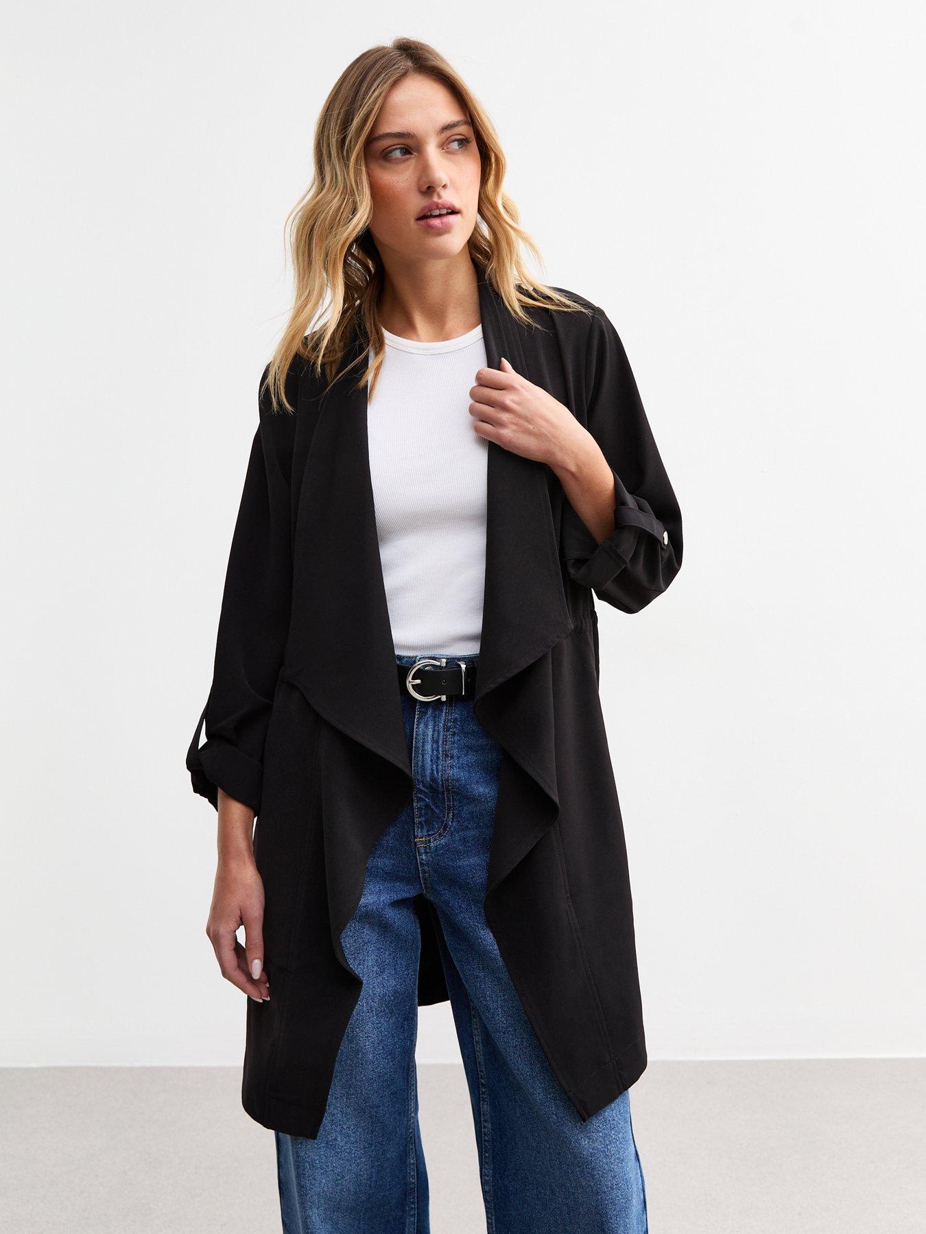  image of new-look-black-waterfall-hem-duster-jacket