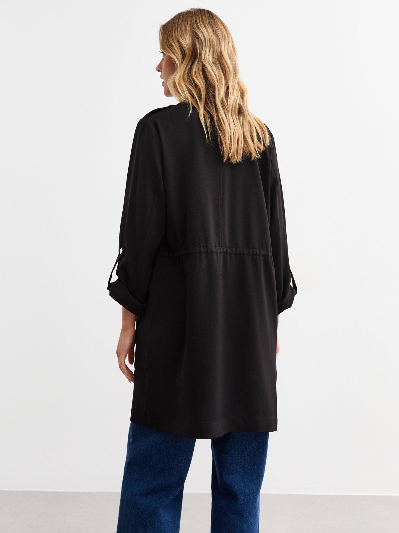  image of new-look-black-waterfall-hem-duster-jacket