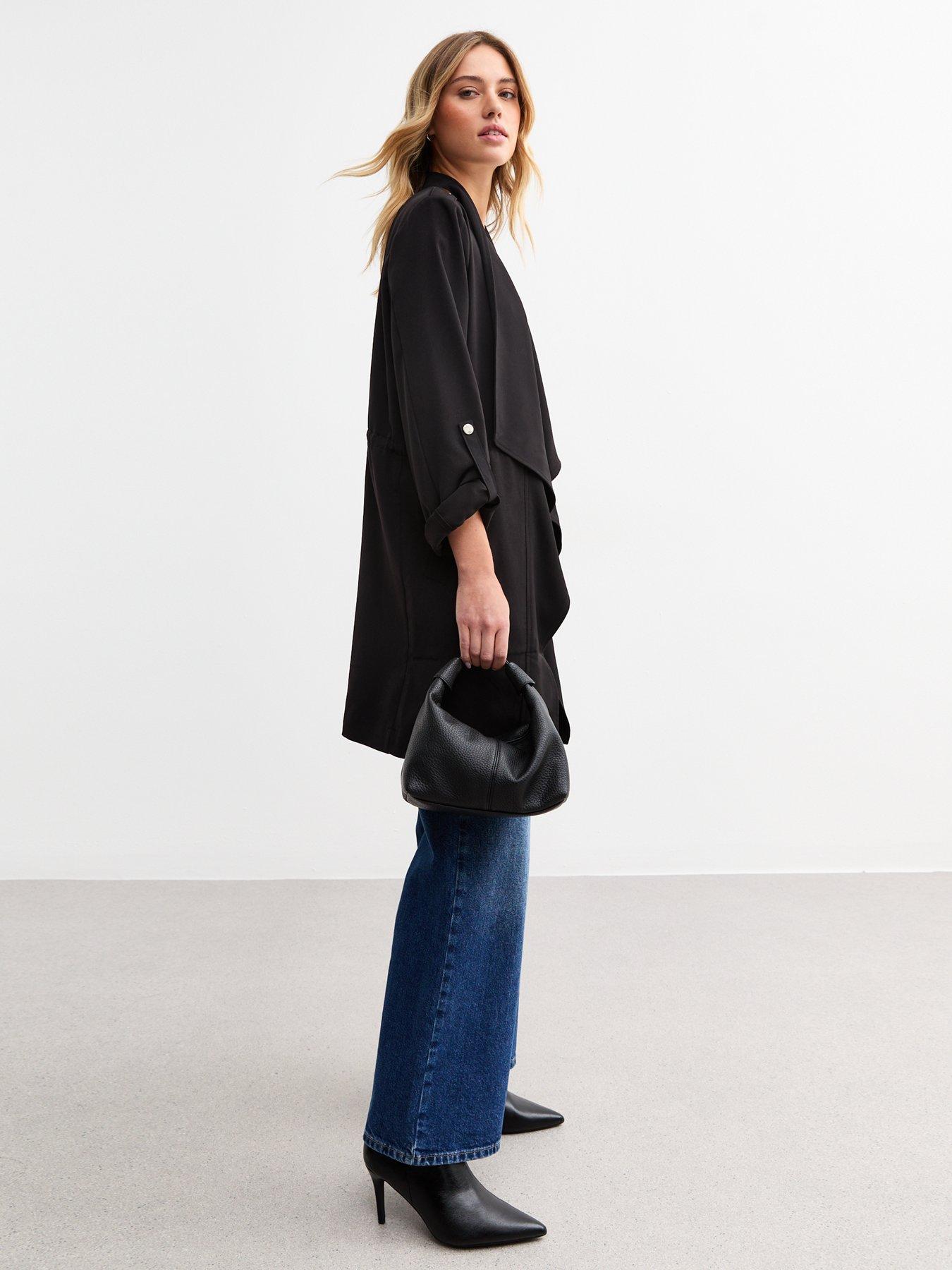  image of new-look-black-waterfall-hem-duster-jacket