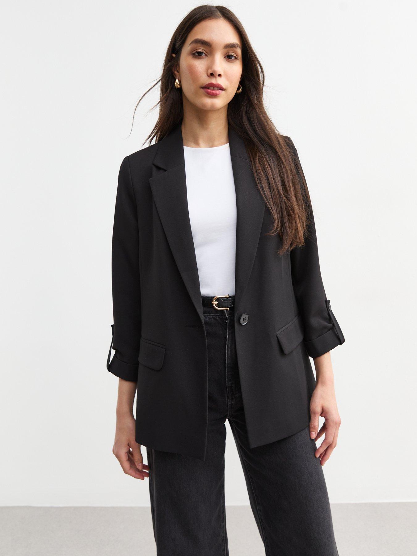 New Look Black Cropped Sleeve Blazer