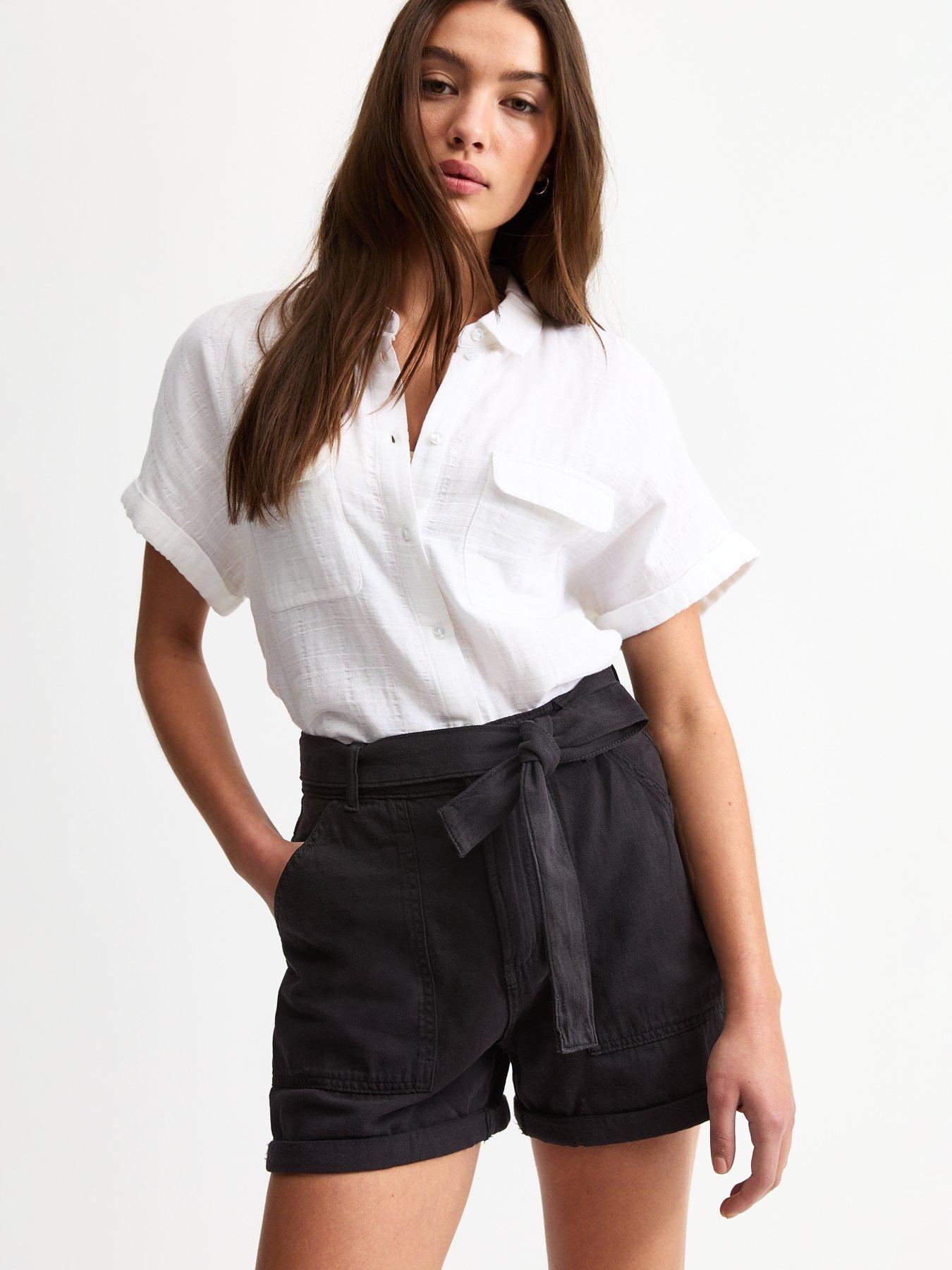 new-look-black-belted-twill-shorts