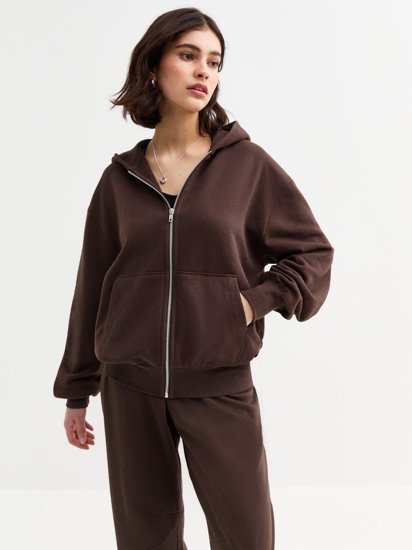 undefined Jersey Zip Up Hoodie - Brown