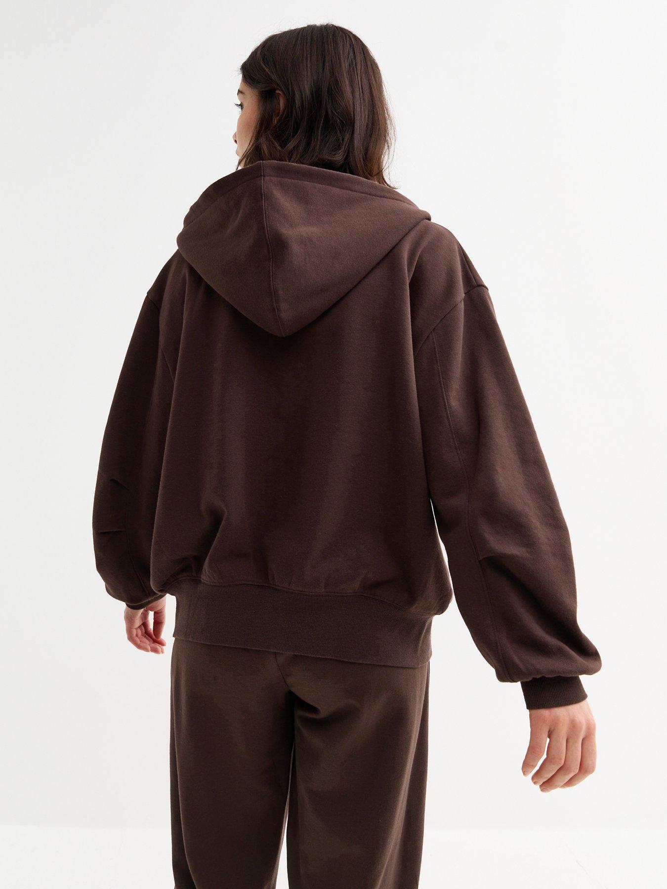 image of new-look-jersey-zip-up-hoodie-brown