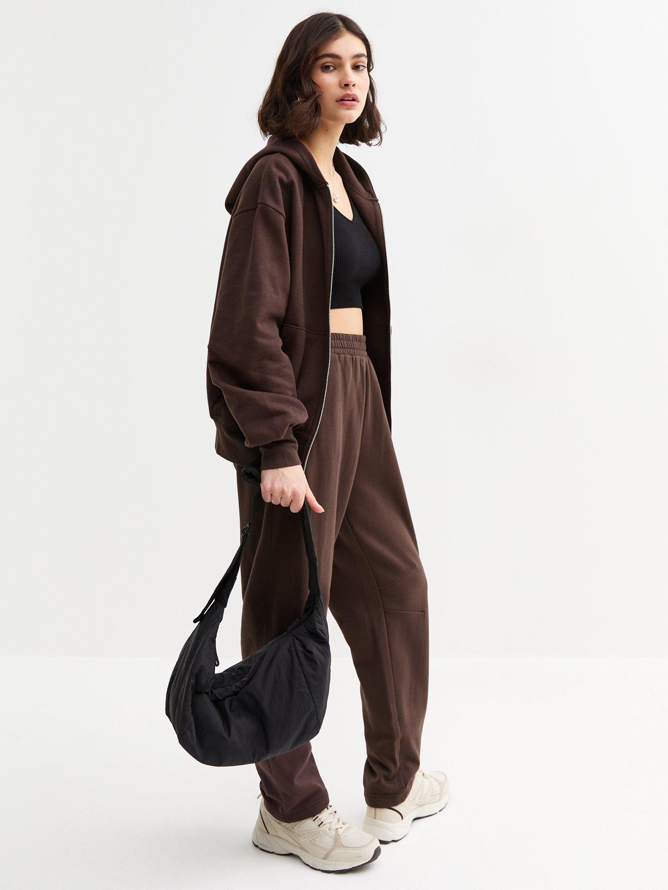  image of new-look-jersey-zip-up-hoodie-brown