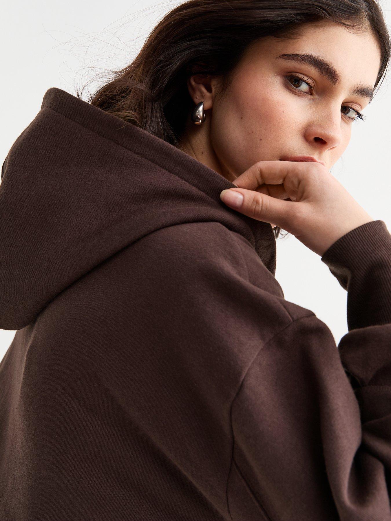  image of new-look-jersey-zip-up-hoodie-brown