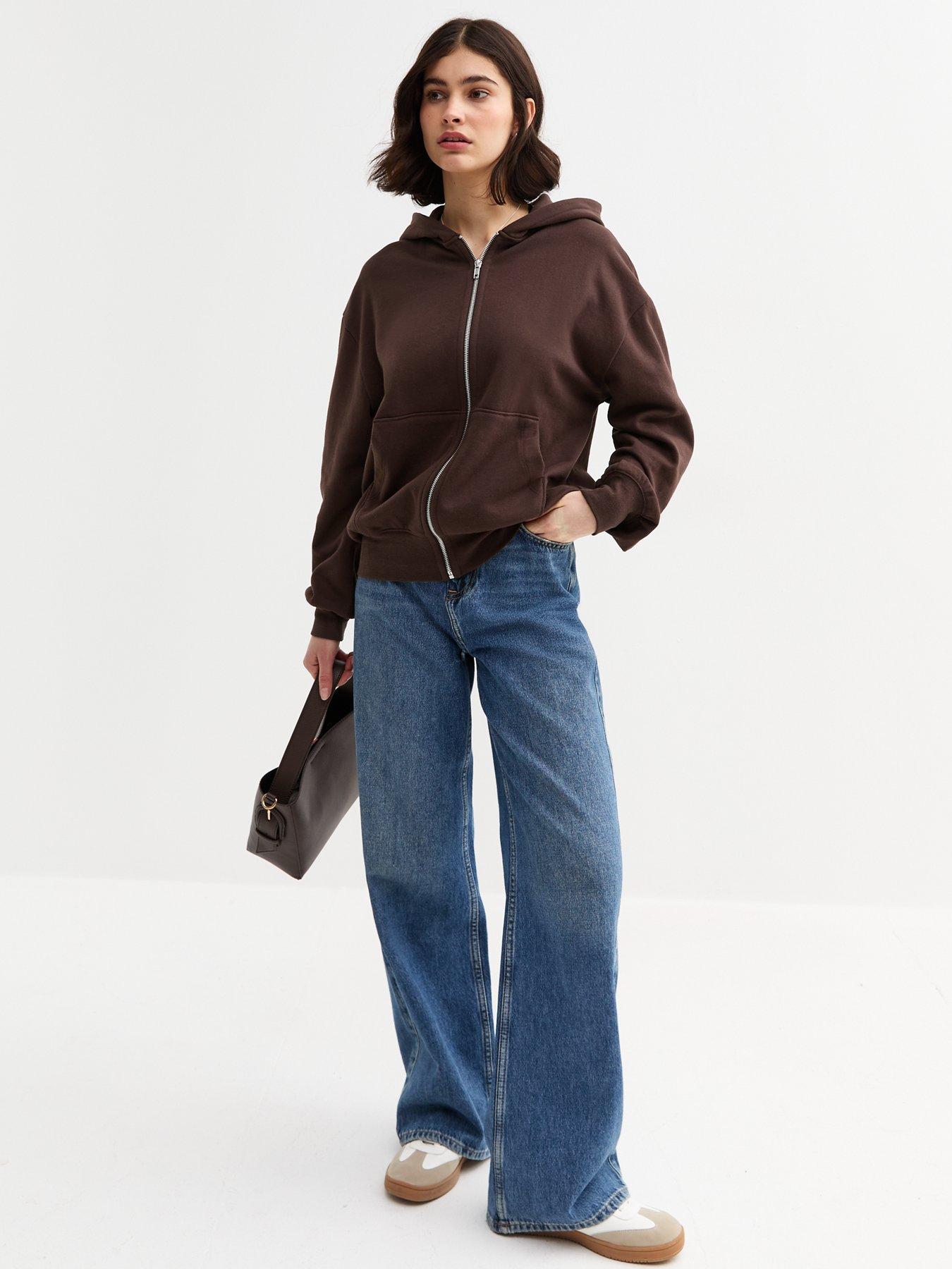  image of new-look-jersey-zip-up-hoodie-brown