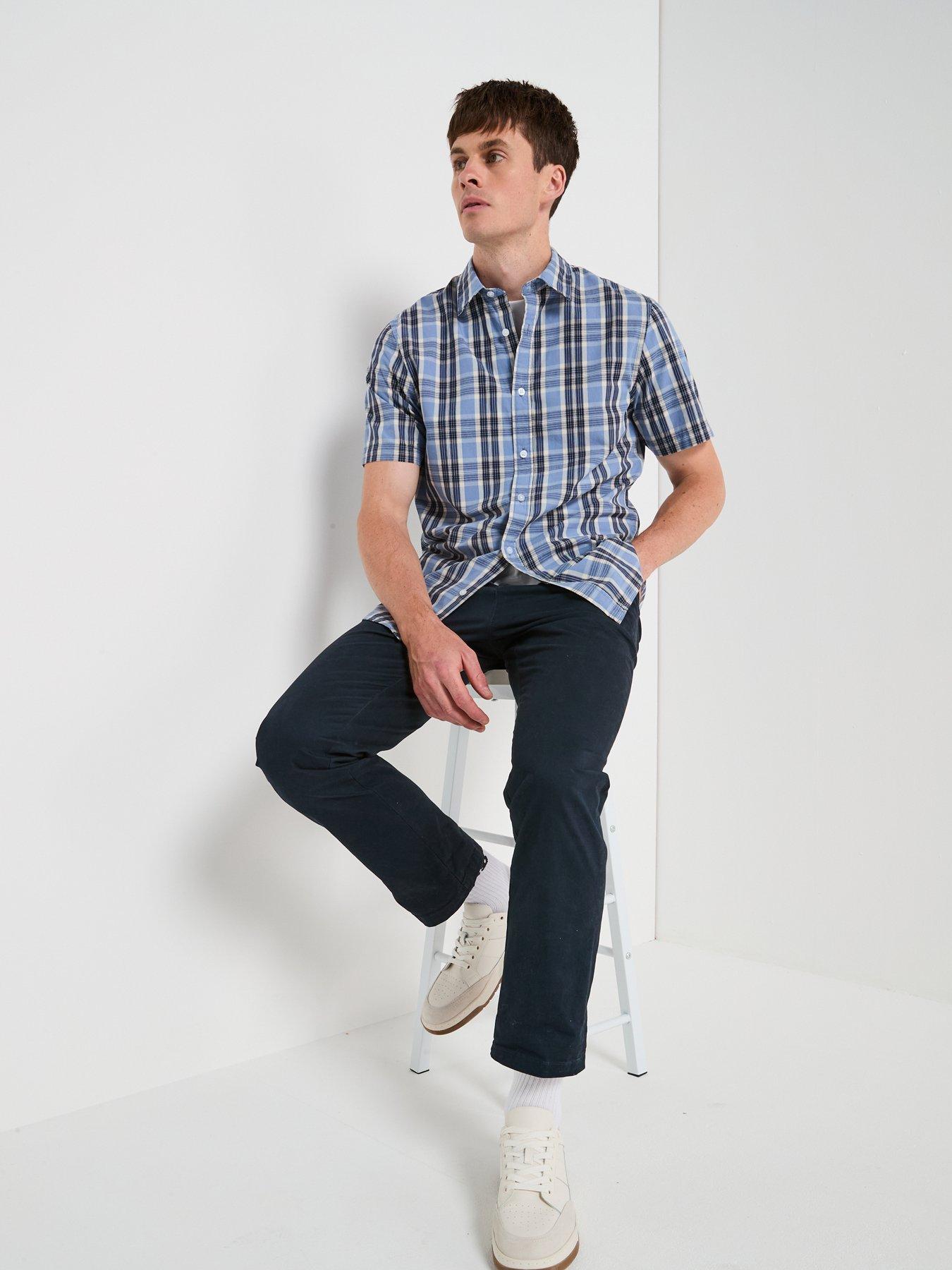 Image 6 of 6 of Very Man Short Sleeve Check Shirt - Blue
