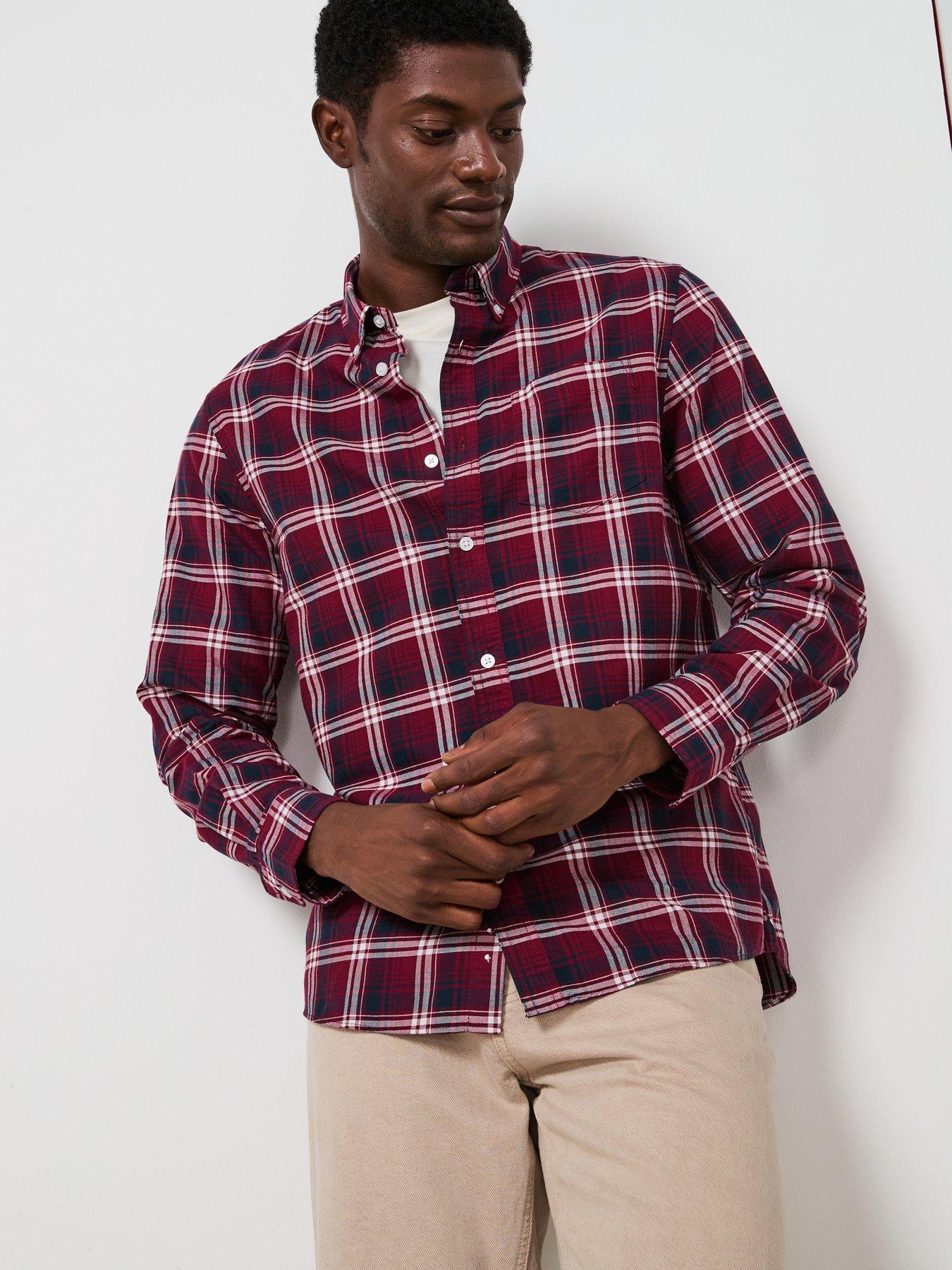 Image 1 of 6 of Very Man Pure Cotton Long Sleeve Poplin Check Shirt - Burgundy