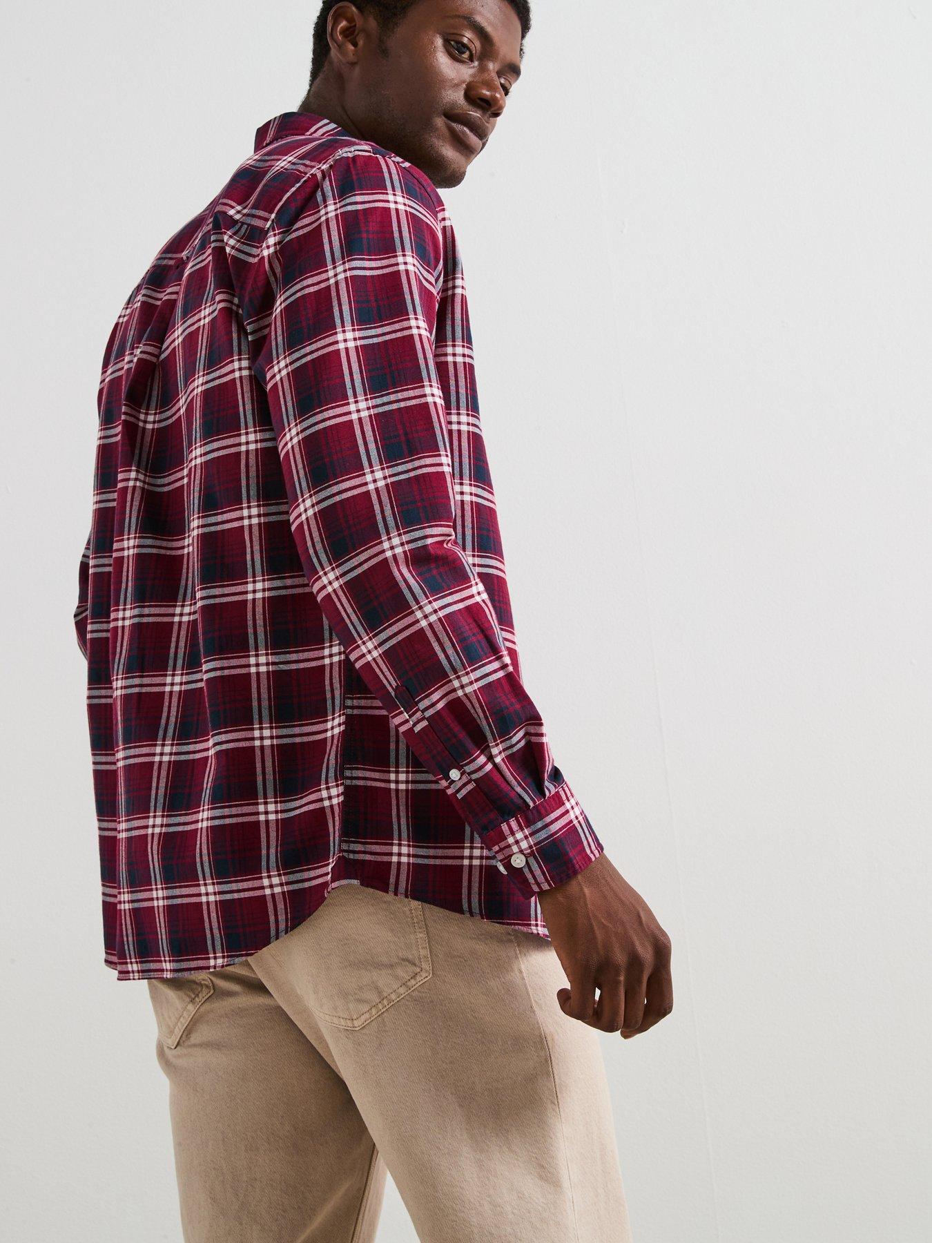 Image 2 of 6 of Very Man Pure Cotton Long Sleeve Poplin Check Shirt - Burgundy