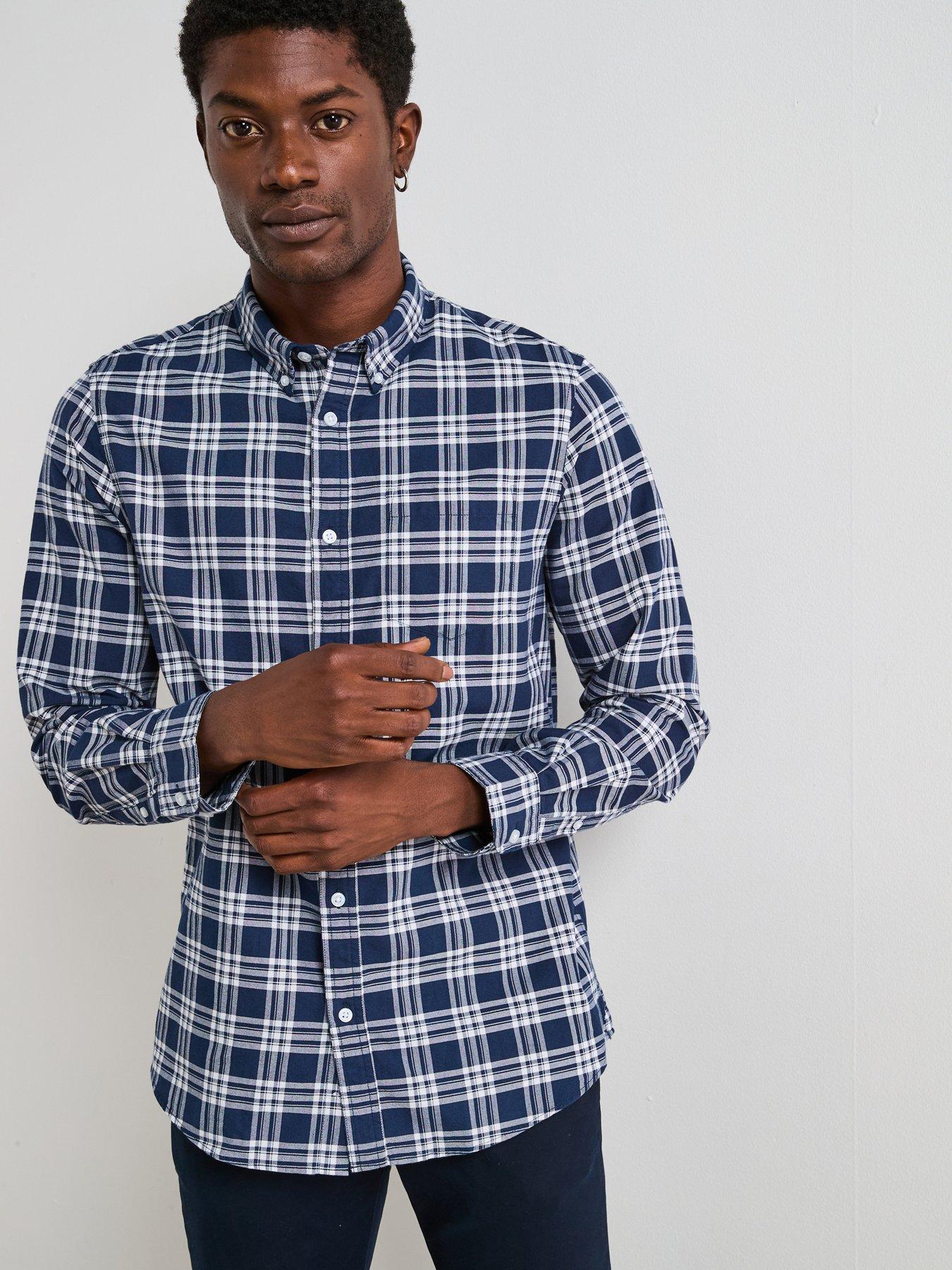 Very Man Pure Cotton Long Sleeve Poplin Check Shirt - Navy
