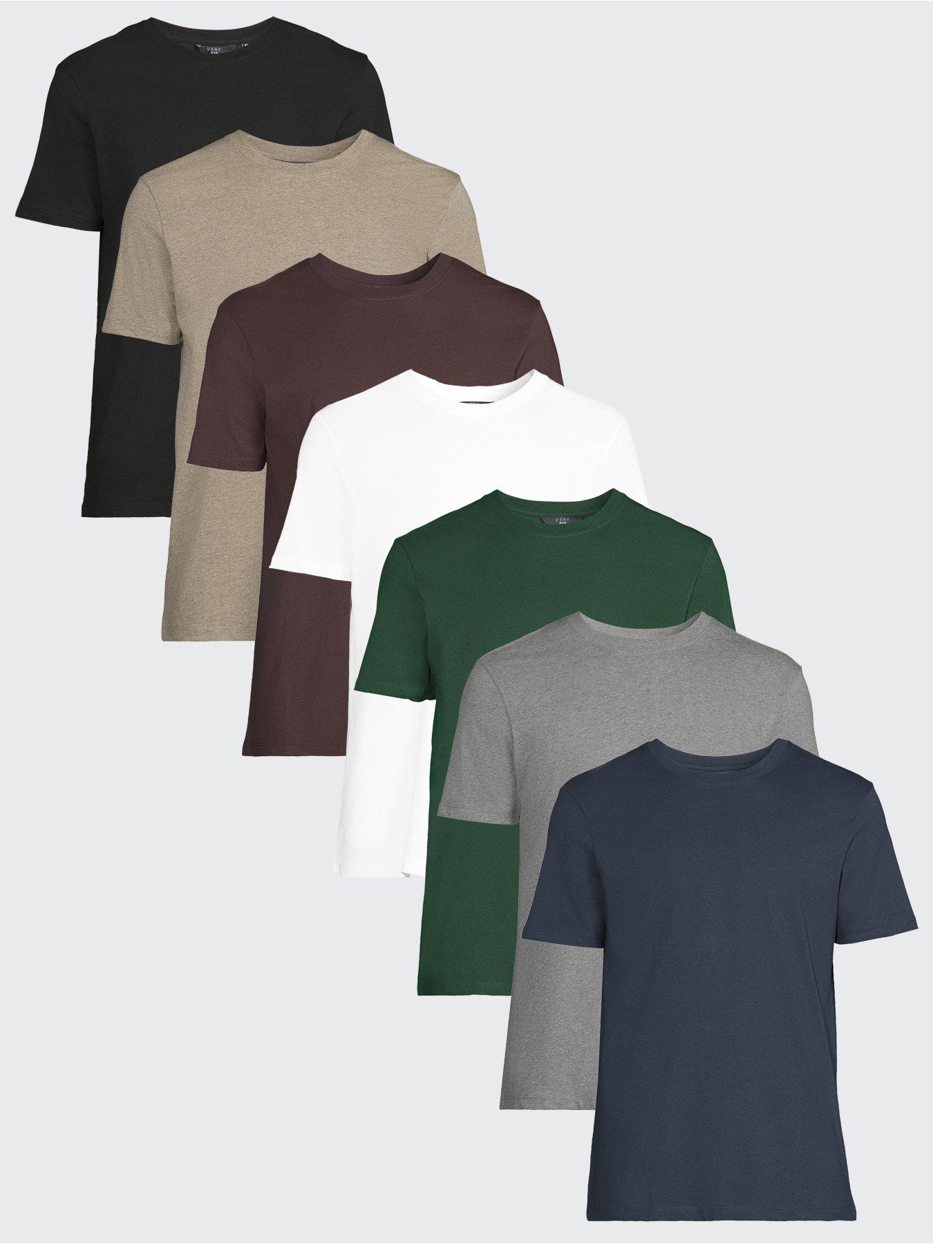 Image 1 of 5 of The Very Collection 7 Pack Crew Neck T-Shirt - Navy/Black/Green/Burgundy/Grey Marl/Beige Marl/White