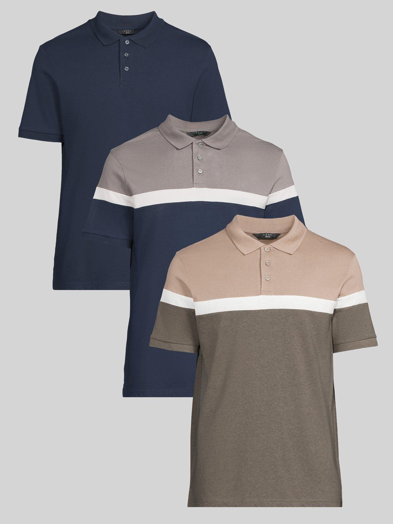 undefined 3 Pack Cut and Sew Polo - Beige/Navy/Navy