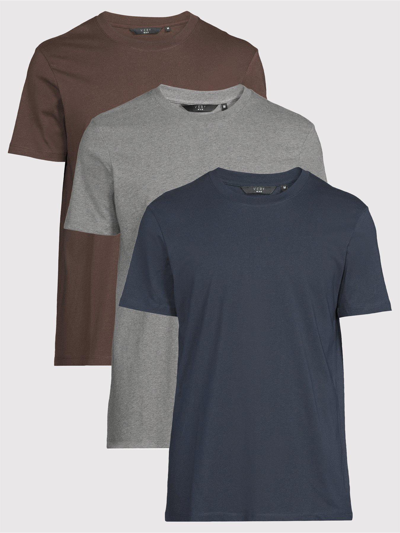 undefined 3 Pack Crew Neck T-Shirt - Grey/Brown/Navy - Multi