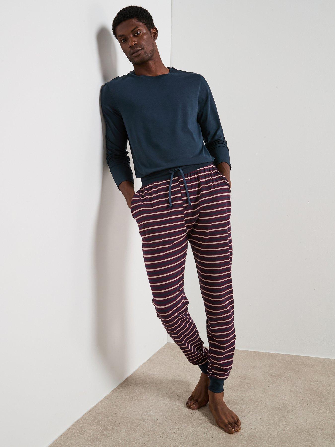 undefined Striped Cuffed Jogger Pyjama Set - Burgundy