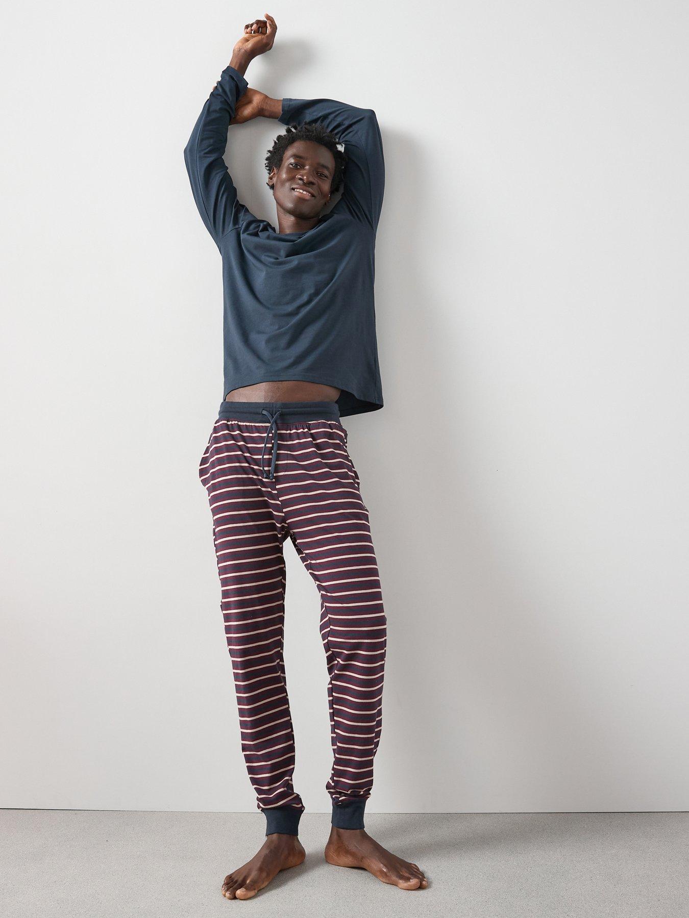 undefined Striped Cuffed Jogger Pyjama Set - Burgundy