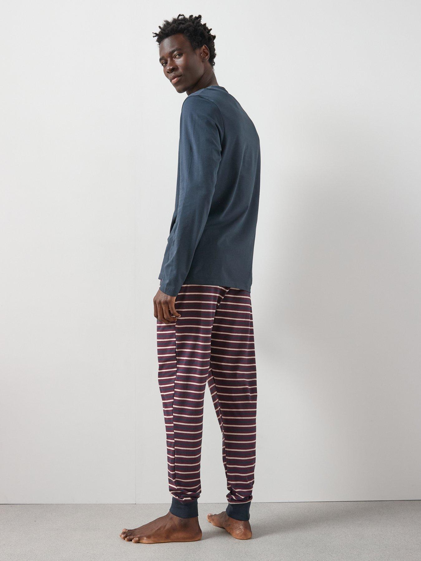Image 2 of 6 of Very Man Striped Cuffed Jogger Pyjama Set - Burgundy