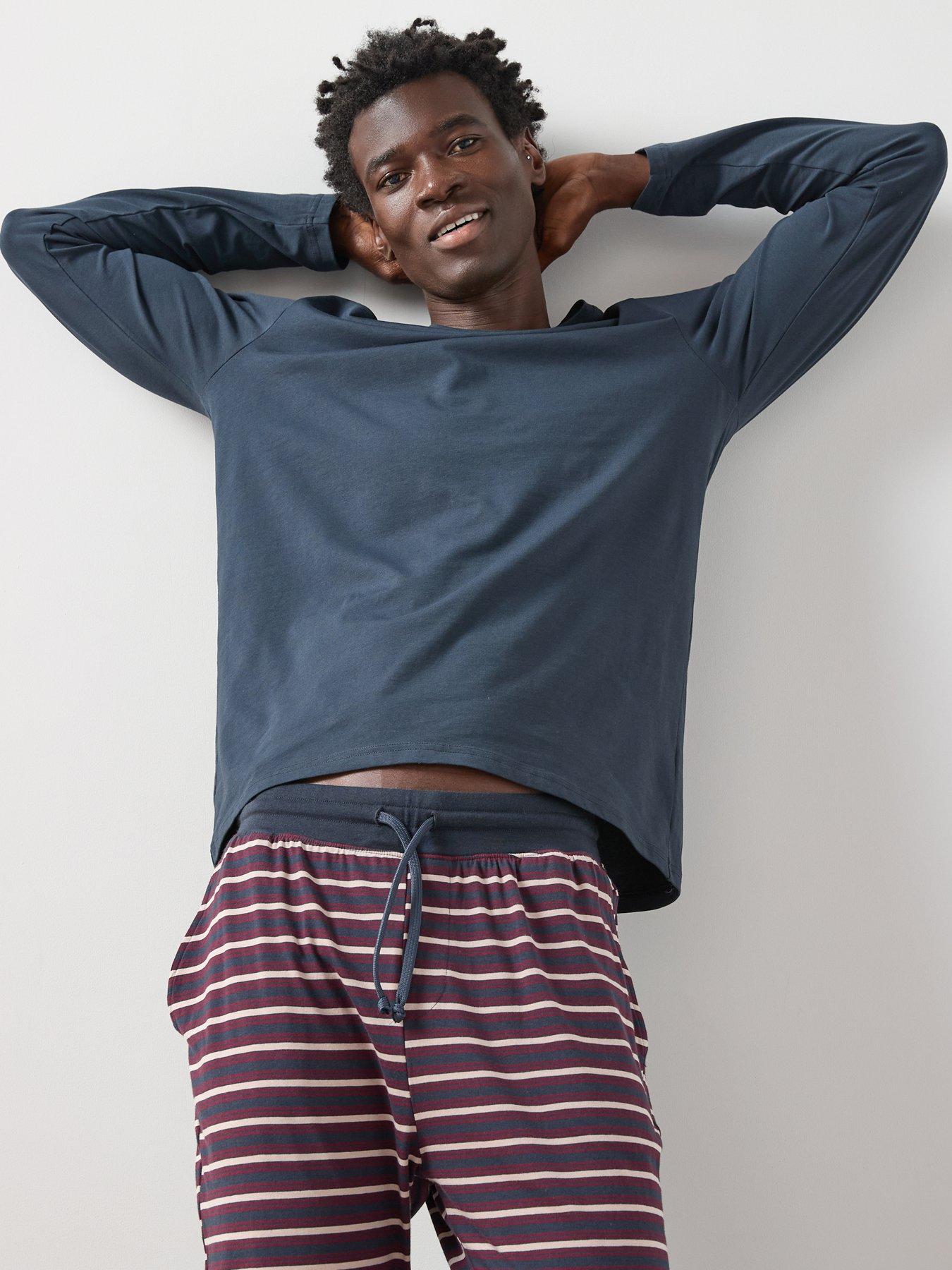 Image 4 of 6 of Very Man Striped Cuffed Jogger Pyjama Set - Burgundy
