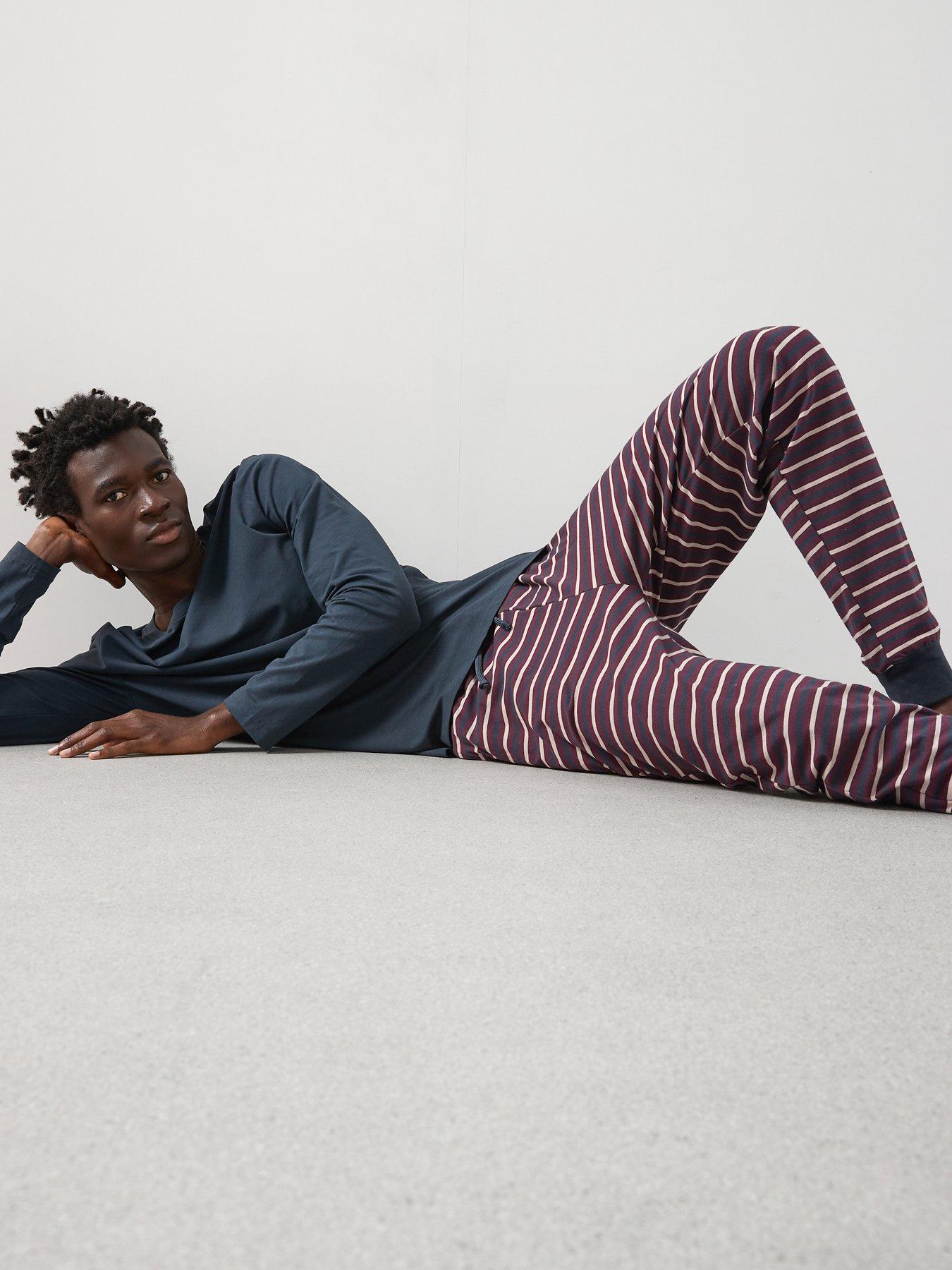 Image 6 of 6 of Very Man Striped Cuffed Jogger Pyjama Set - Burgundy