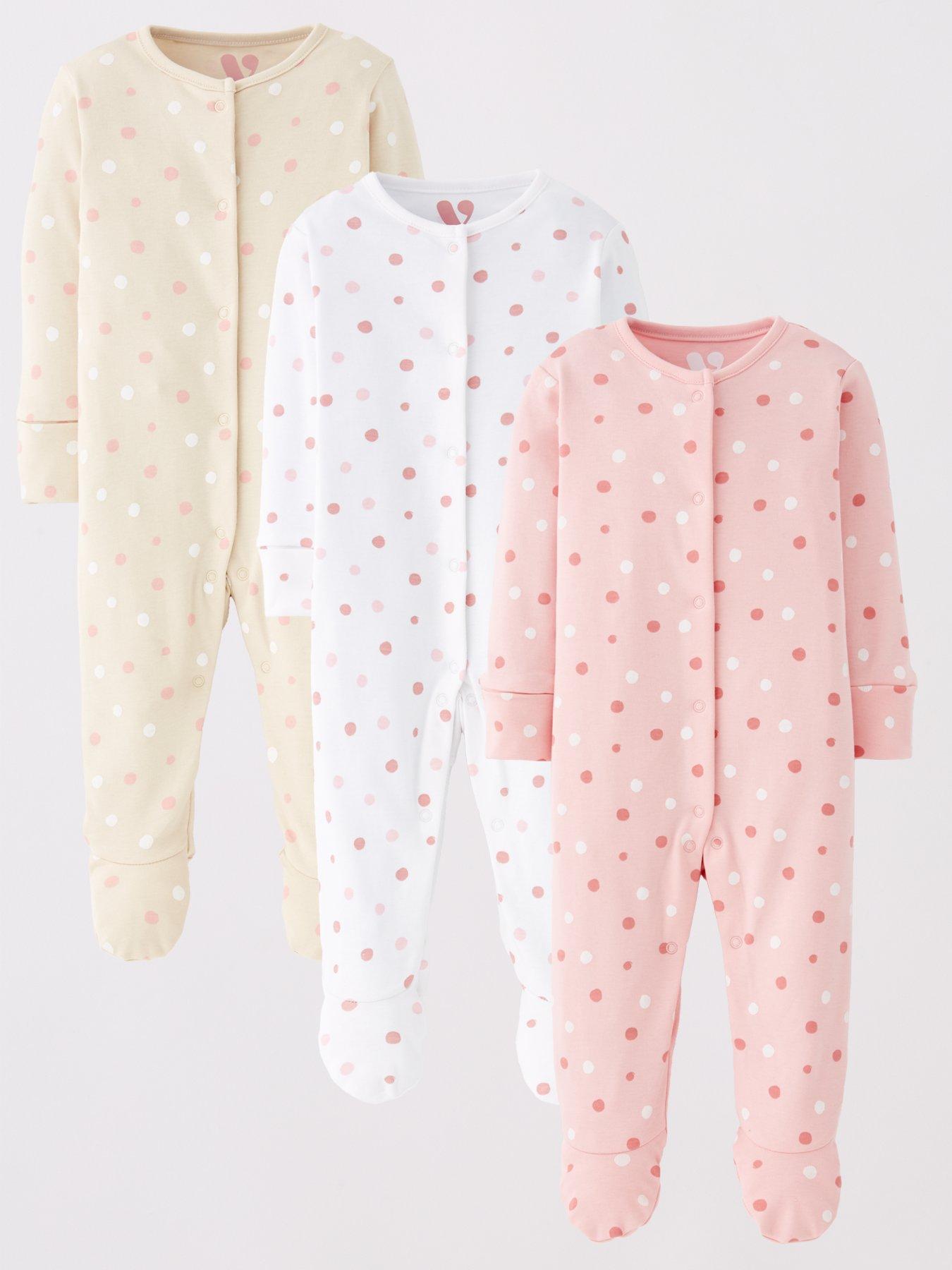Mini V by Very Baby Girl Polka Dot 3 Pack Sleepsuits - Cream