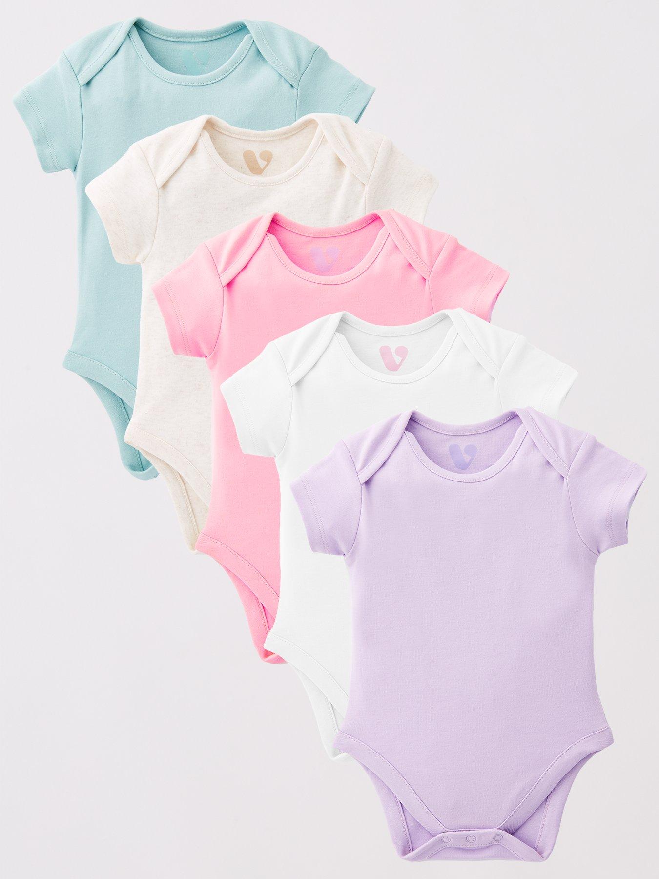 undefined Baby Girls Pastel Short Sleeve 5 Pack Bodysuits - Pink