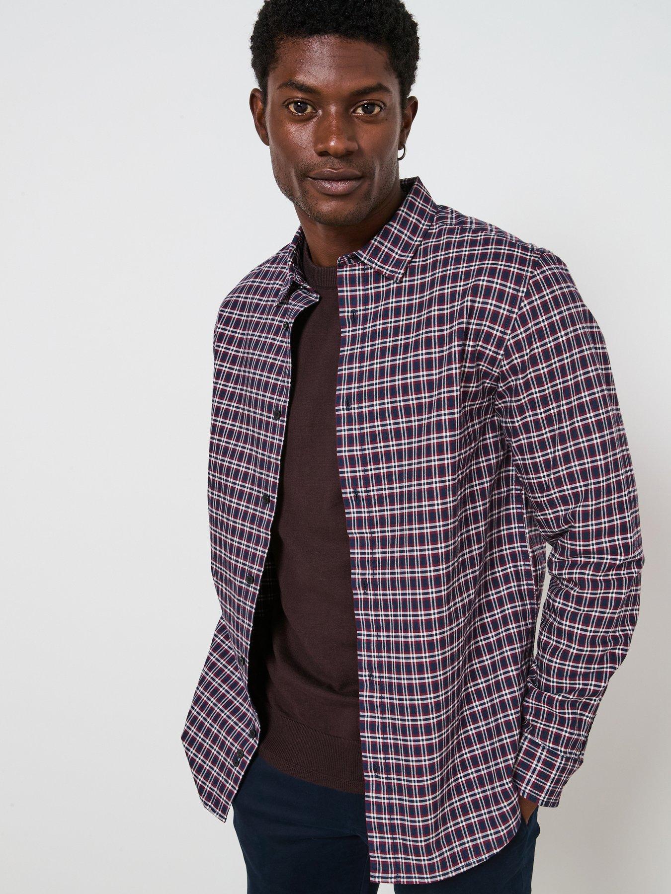 Image 1 of 6 of Very Man Pure Cotton Micro Check Oxford Long Sleeve Shirt - Burgundy