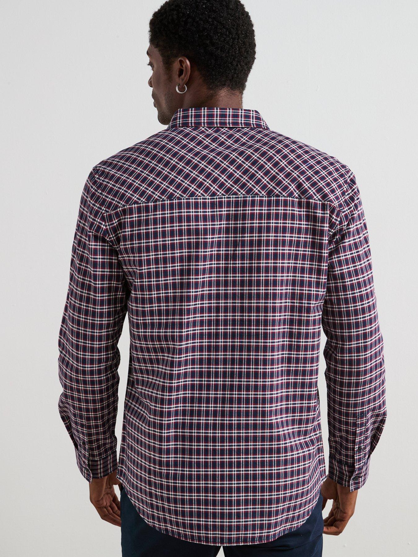 Image 2 of 6 of Very Man Pure Cotton Micro Check Oxford Long Sleeve Shirt - Burgundy